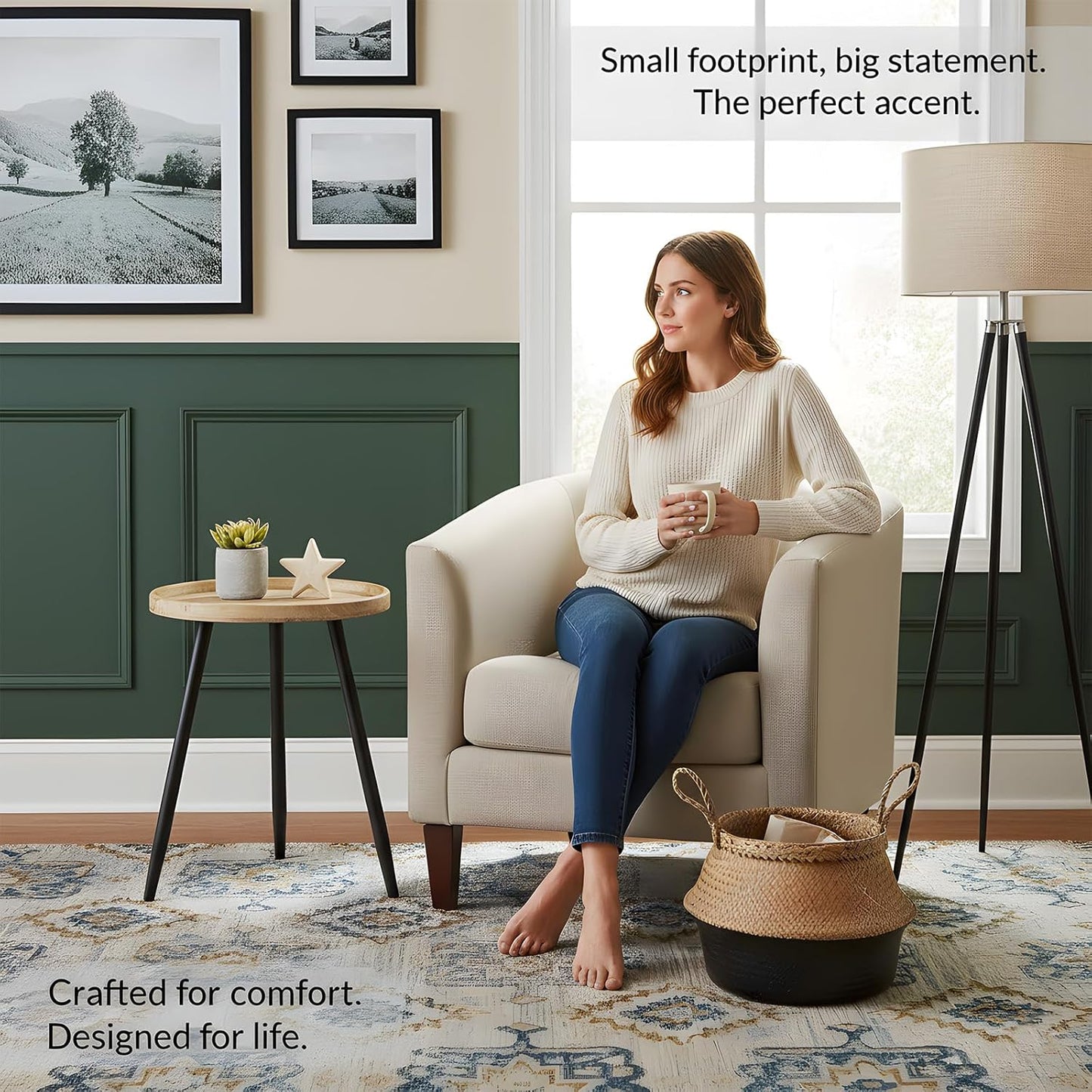 Tiita Round End Table Mental Side Table Nightstand/Small Wood Tables Accent Coffee Table with Wooden Tray for Living Room Bedroom Office Small Space