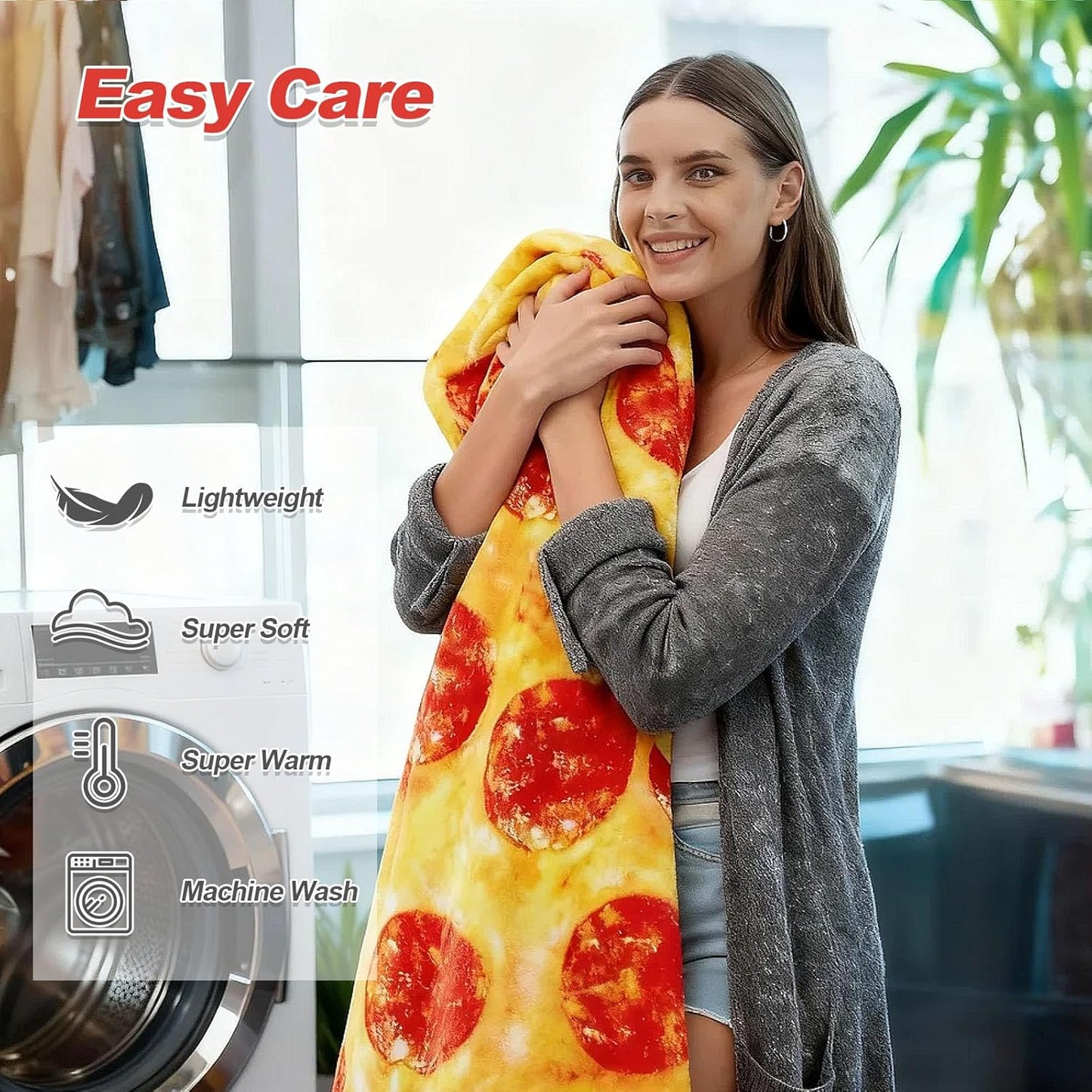 RAINBEAN Burrito Pizza Blankets Funny Gifts, Cute Food Wrap Blanket for Adults Kids, Soft and Fuzzy Throw Blankets for Christmas White Elephant (Pizza, 35Inch)