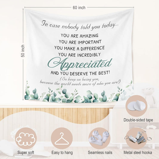 WARDOS Sage Green Inspirational Tapestry, Eucalyptus Leaf Motivational Tapestry Wall Hanging, Positive Affirmation Wall Blanket Decor for Home Bedroom Living Room, 50x60 Inch