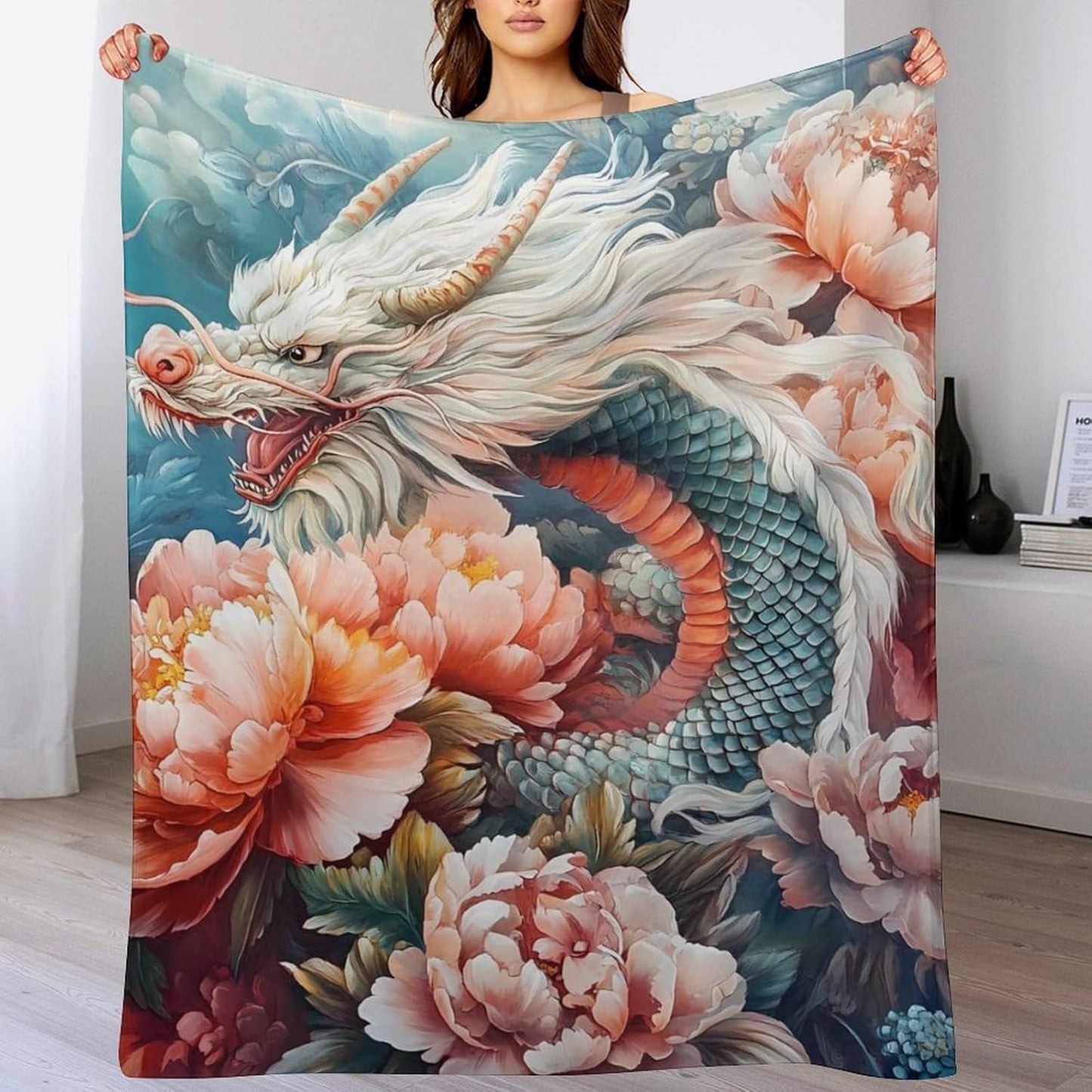 Dragon Throw Blanket for Couch Bed Plush Cozy Fuzzy Flannel Blanket for All Season 55"x70"