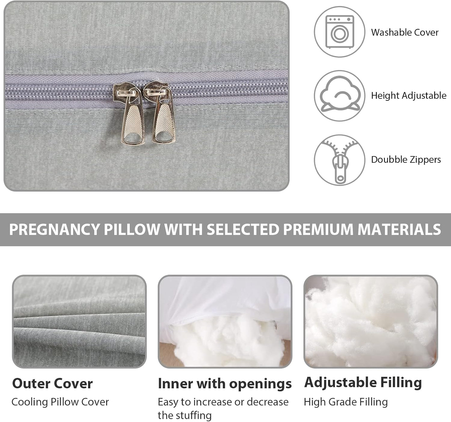 BATTOP Pregnancy Pillows for Sleeping,Maternity Pillow with Cooling Cover,Support for Belly,HIPS, Legs,Pregnancy Must Haves,Side Sleeper Body Pillow