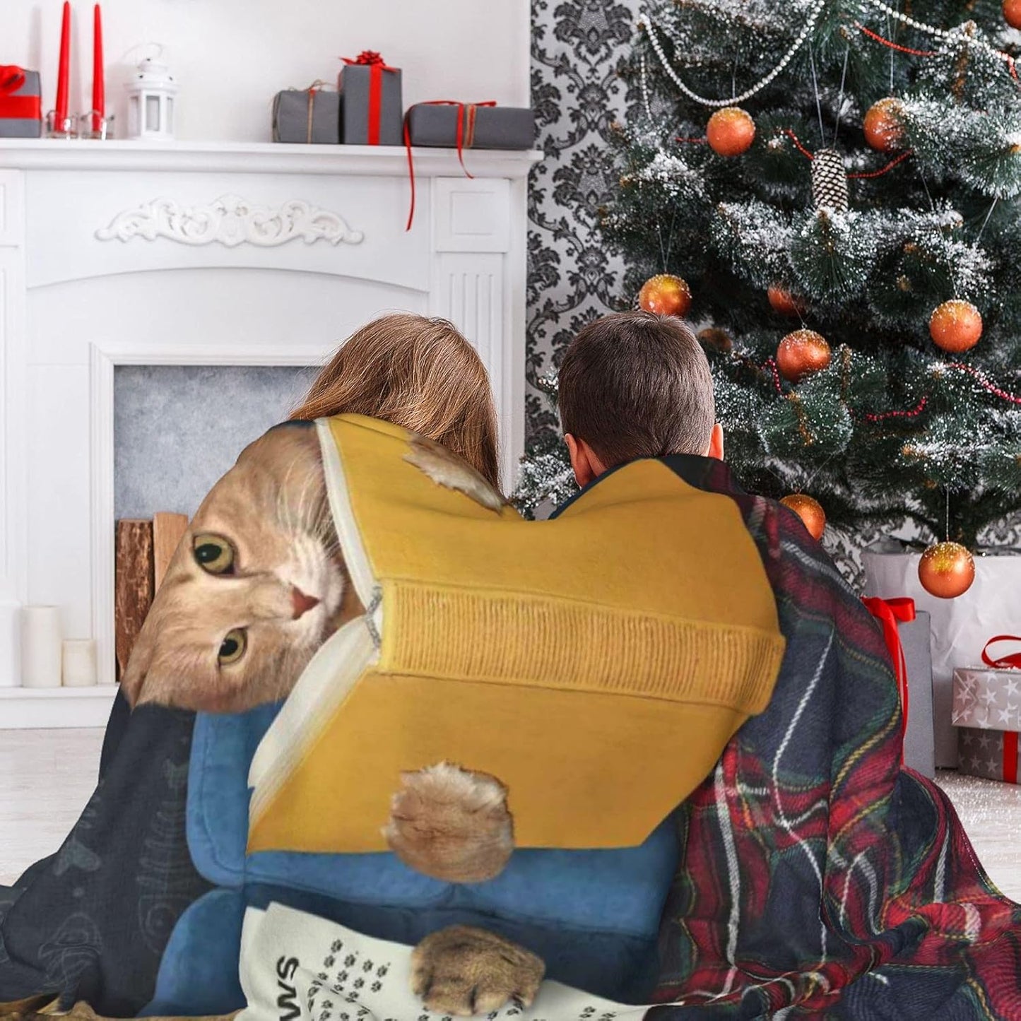 Cute Cat Blanket Two Cats are Reading in Bed Throw Blankets for Kids Teens Adults,Cozy Flannel Super Soft Lightweight Fluffy Sofa Office Fleece Plush Blanket - Funny Animal 50"x40"