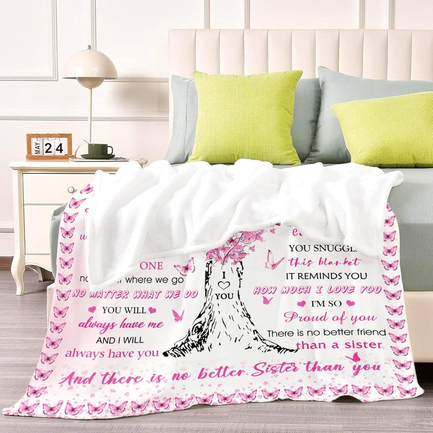 Sisters Gifts from Sister, Super Soft Funny Pink Butterfly Sisters Blanket for Little Girl, Christmas Birthday Gifts for Sister, Warm Cozy Fuzzy Plush Flannel Throw Blanket 60"x50" for Couch Bedding