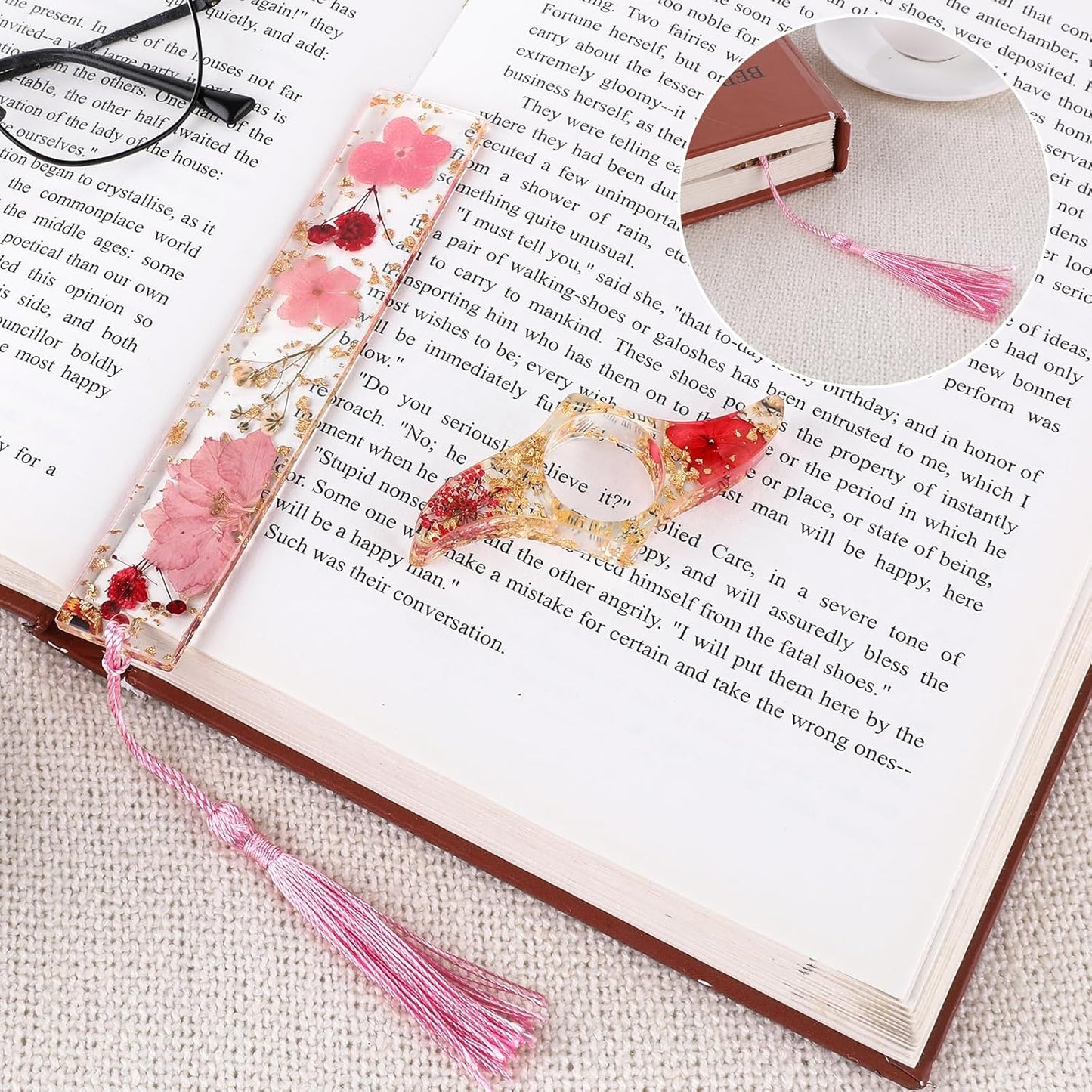 2PCS Book Page Holder Thumb, Book Accessories Book Marks for Reading Women Page Holder for Thumb Dried Flower Bookmarks for Reading Lovers, Gift for Bookworm, Readers, Literary, Students, Teachers