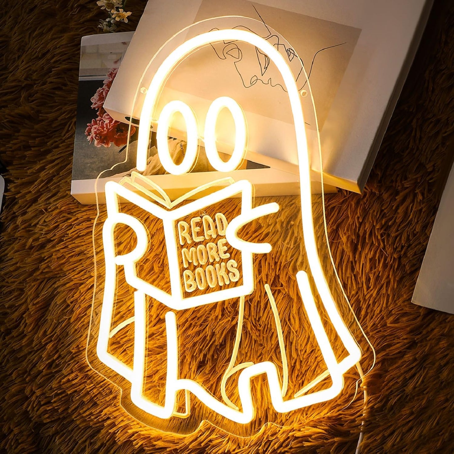Retisee Ghost Reading Book Lamp Reading Ghost Neon Sign LED Room Hanging Sign Book Neon Light for Bedroom Home Library Read Club Kids Room Store Lover Gifts