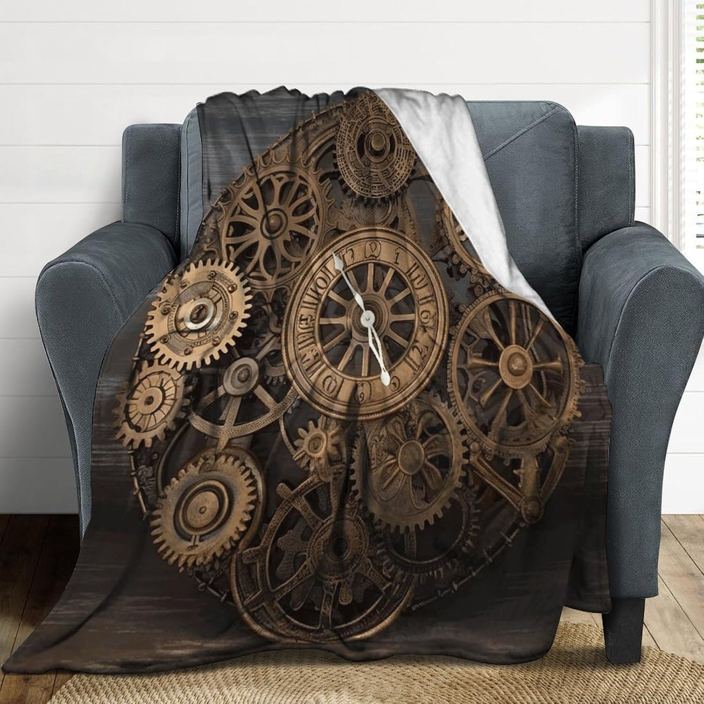 Steampunk Gears Clock Blanket Super Soft Lightweight Throw Blanket Cute Cozy Warm Bed Blanket Decorative Fuzzy Blanket All-Season Home Decor Gift for Sofa Couch Living Room 50"*60"（130 * 150cm）