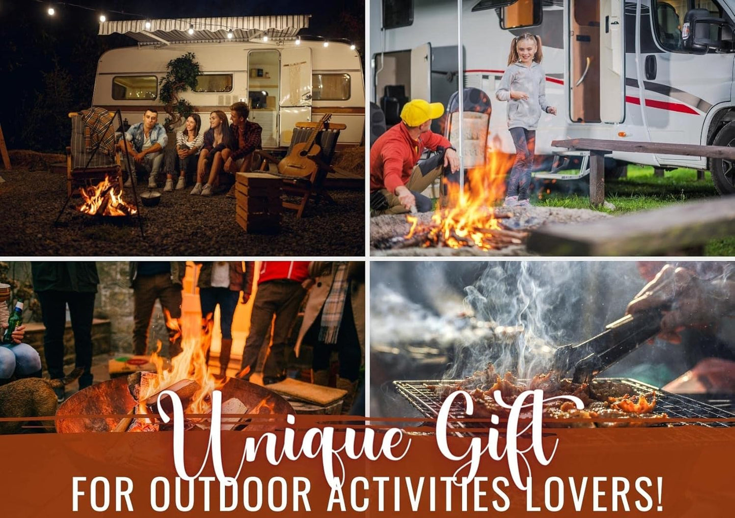 Camping Gifts for Women Men Lovers Throw Blanket, Happy Campers Decor Outdoor, RV Campsite Travel Hiking - Fire Pit, 50" x 65"