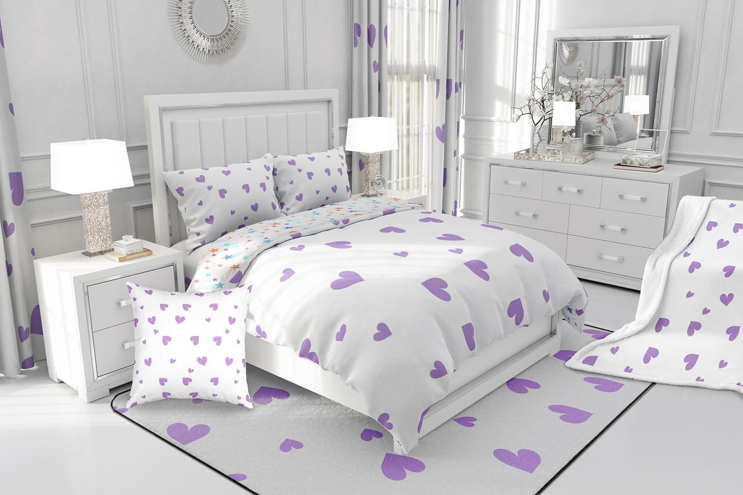 Feelyou Girls Women Purple Love Hearts Fleece Throw Blanket,Cute Heart Shaped Sherpa Blanket,Kawaii Love Hearts Plush Blanket,Valentine's Day Fuzzy Blanket for Sofa Bed Couch for Girls 60"x80"