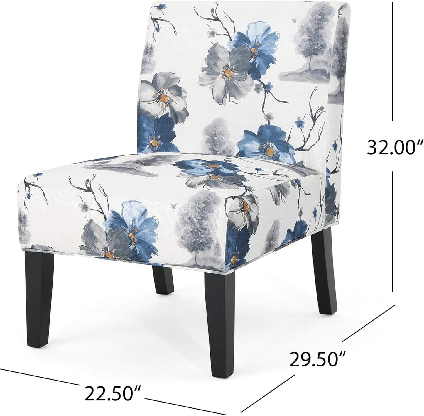 Christopher Knight Home Kendal Traditional Fabric Accent Chair, Print, Matte Black, 22.5D x 29.5W x 32H in