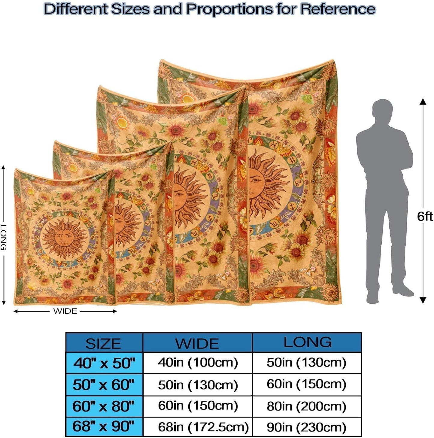 Leeisysme Orange Sun and Moon Fleece Throw Blanket, 70s Vintage Boho Sunflowers Constellation Cozy Decor Nap Blankets for Sofa Bed Couch Chair or Dorm Throws 50×60 inches