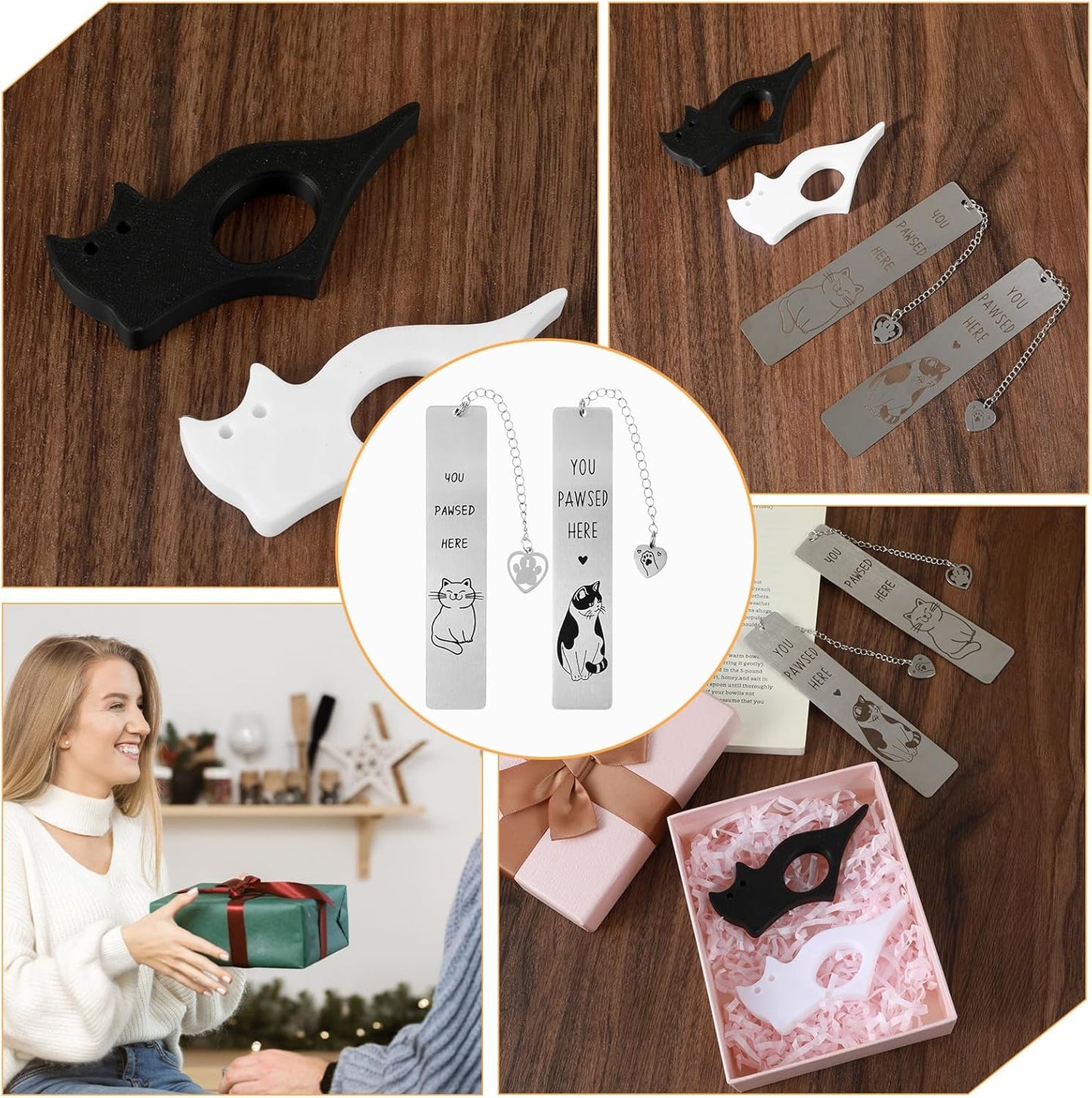 Ouligay 4 PCS Cat Book Page Holder Set Cat Thumb Book Page Holder for Reading Sturdy Thumb Bookmark Reading Accessories Gifts for Women Men Writer Bookworm Readers
