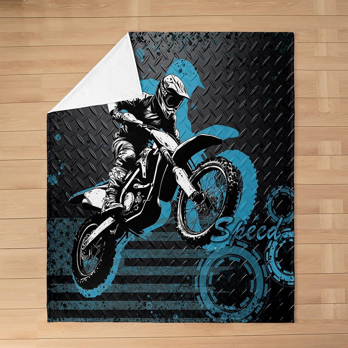 Motorcycle Flannel Fleece Blankets Throw Size,Super Soft Cozy Dirt Bike Plush Blankets,Lightweight Microfiber Blue Graffiti Throw Blanket for Couch Sofa Bed,50x60 Inches