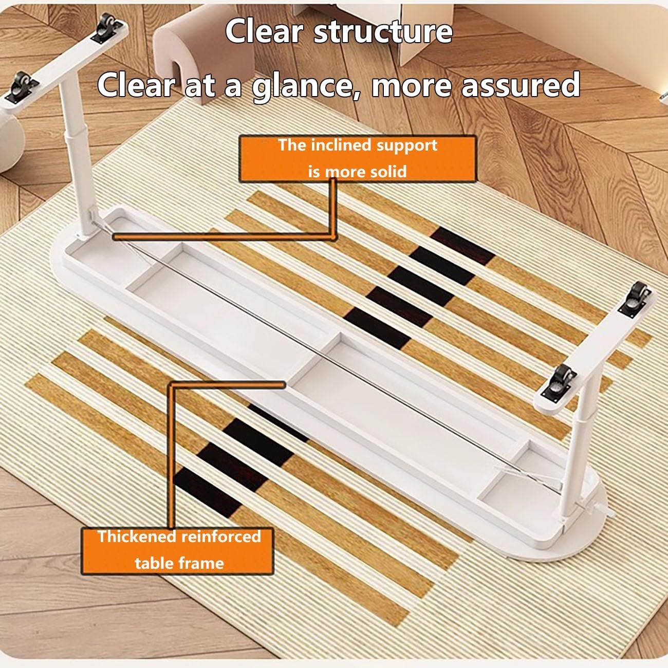 Queen Size Mobile Bed Desk,Standing Workstation Laptop Cart,Adjustable Height Bed Laptop Table,Adjustable Overbed Table,for Eating,Working or Reading.