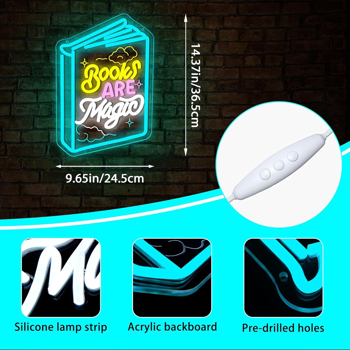 Books Are Magic Neon Sign for Wall Decor Dimmable Read Magic Book Neon Light for Man Cave Led Light Up Sign for Classroom Reading Room Book Party Library Bedroom Gifts Art Size 14.3 * 9.6In(WZCP287)