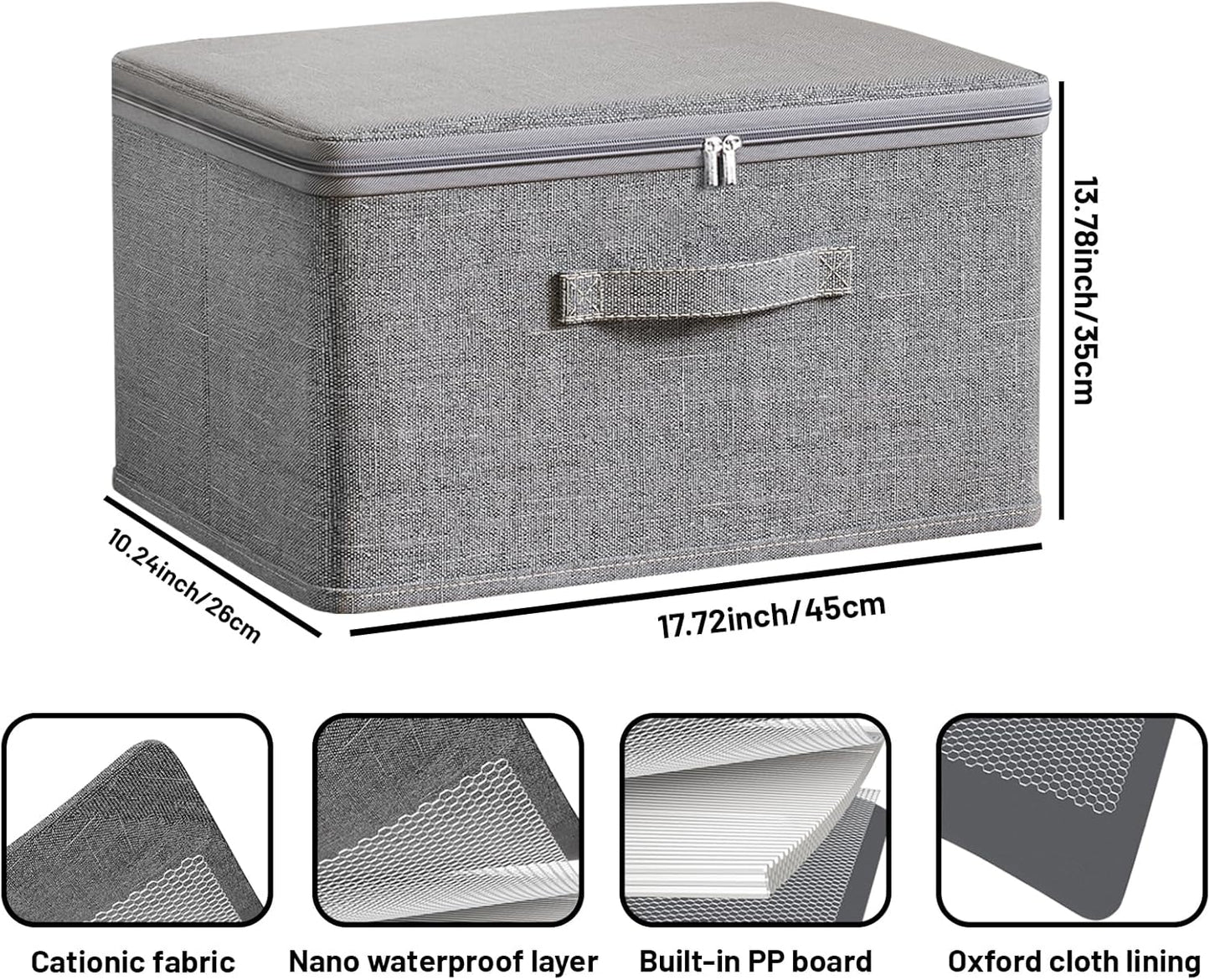 Collapsible Storage Bins for Home Organization,Grey storage Bins Waterproof Fabric Foldable Organizer Boxes [3 Pack], 17.72in x 13.78in x 10.24in (45CM x 35CM x 26CM)
