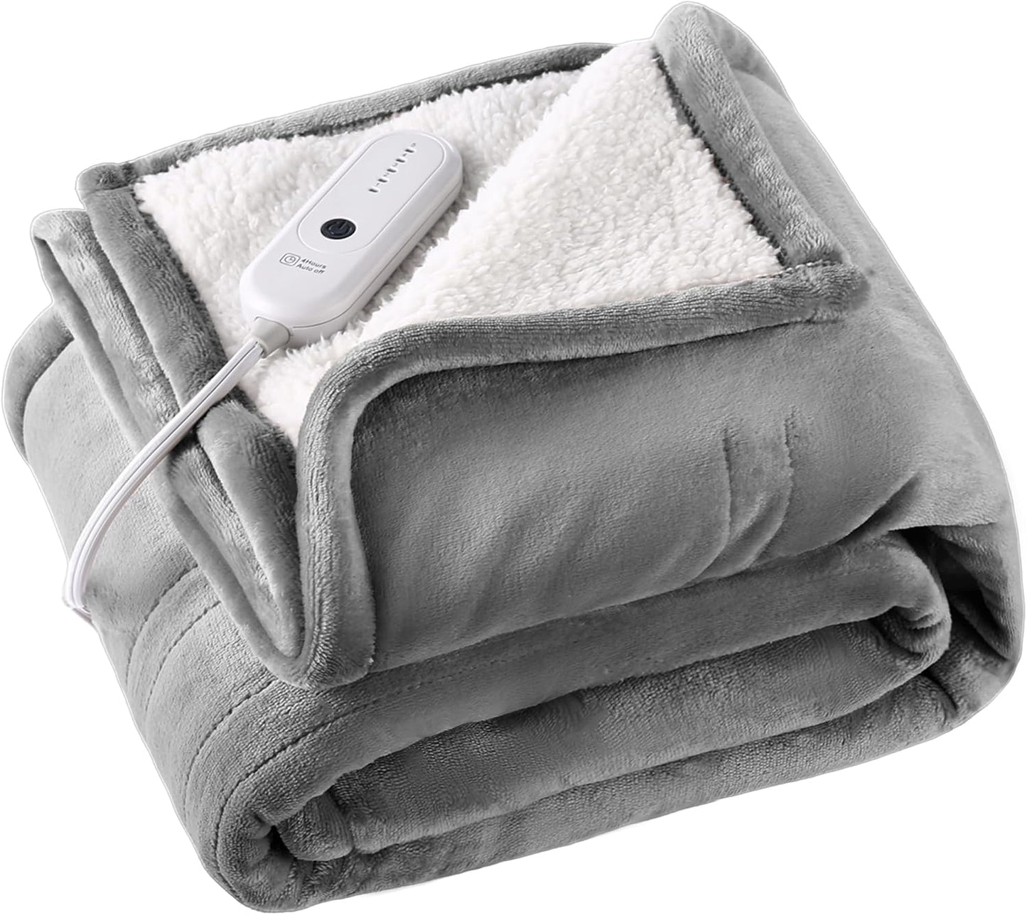 ESTINGO Heated Throw Blanket Electric Blanket Throw, Heated Blanket with 5 Heating Levels & 4 Hours Auto Off, Super Cozy Soft Sherpa Heating Blanket with Fast Heating for Bedding, 50"x60", Light Gray
