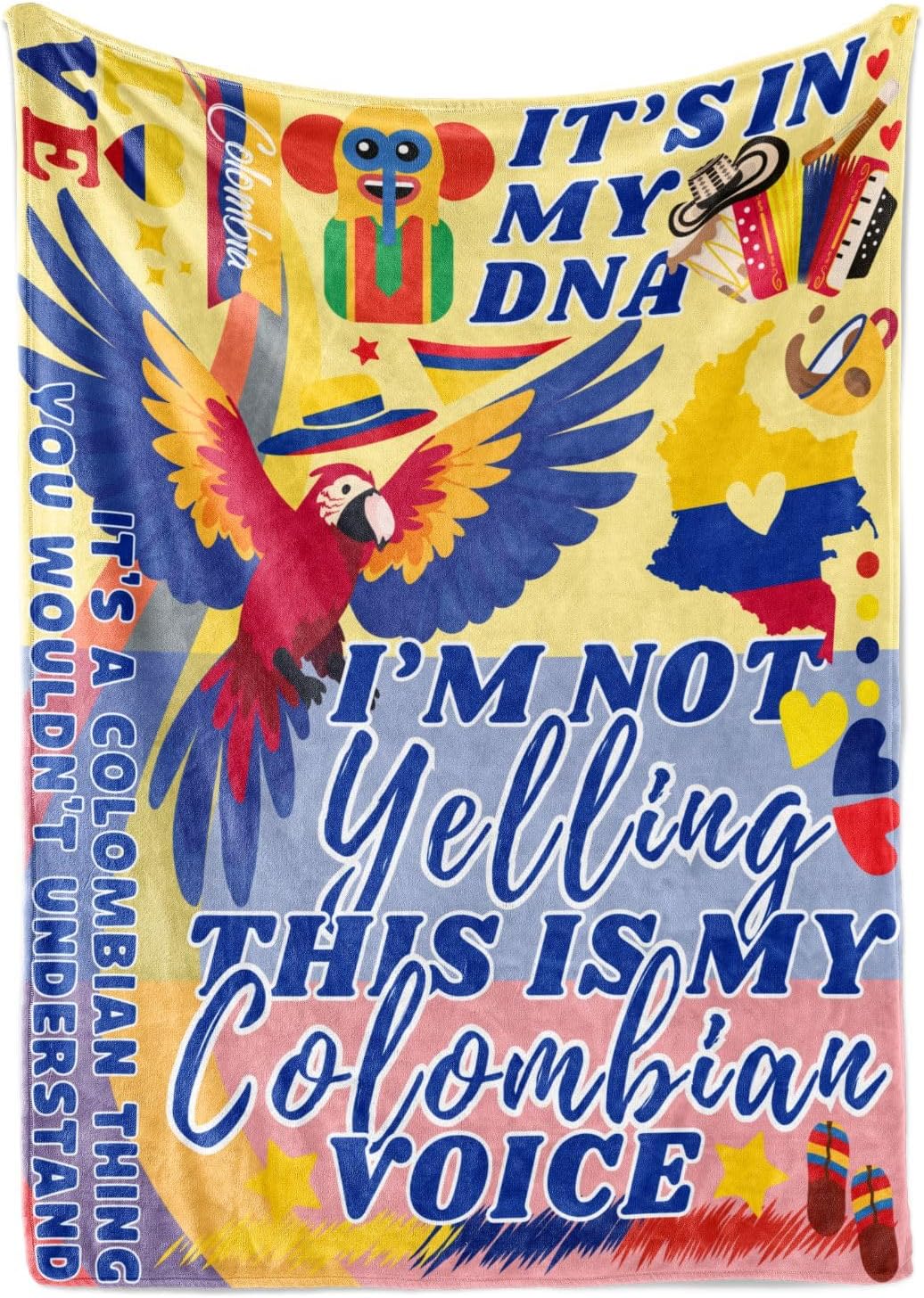 Colombian Gifts, Colombian Blanket for Women, Men, Coworkers, Besties, Wife, Throw Blanket 50x65 Inche - I'm Not Yelling
