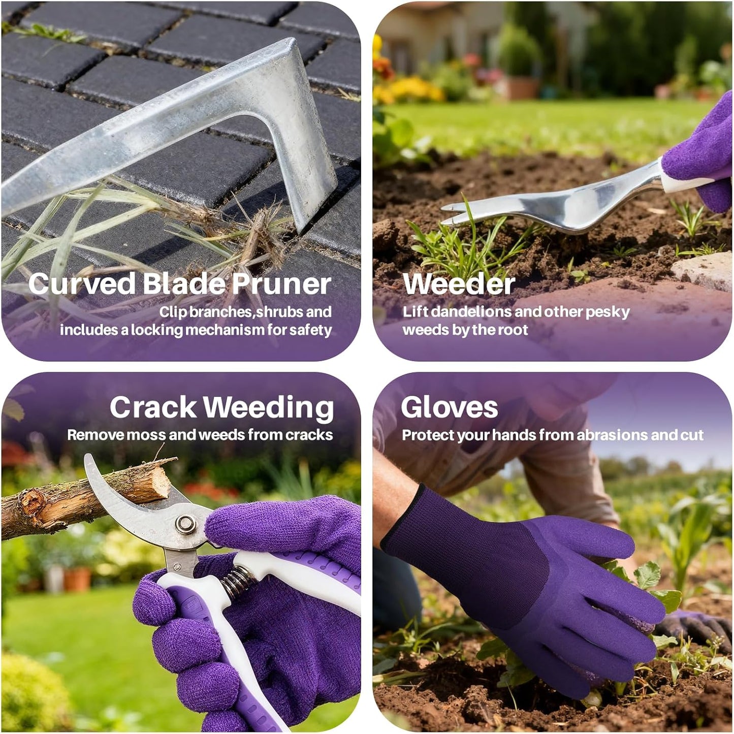 MelonArt Garden Tool Set, 10 Pcs Heavy Duty Gardening Tool Kit Women Garden Gift Set Aluminum with Non Slip Ergonomic Handle, Storage Tote Bag and Gloves, Garden Supplier for Women&Men(Purple)