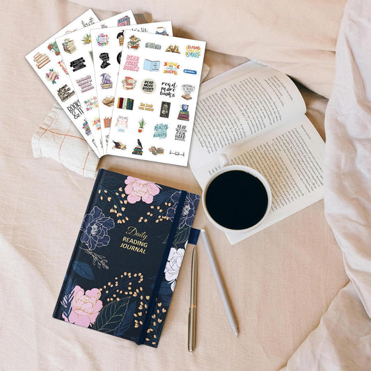 Reading Journal for Book Lovers - 75 Book Journal Reading Log for Book Tracking, A5 Linen Book Review Journal with TBR Tracker List, Ratings, Challenges, Prompts, and Index - Peony