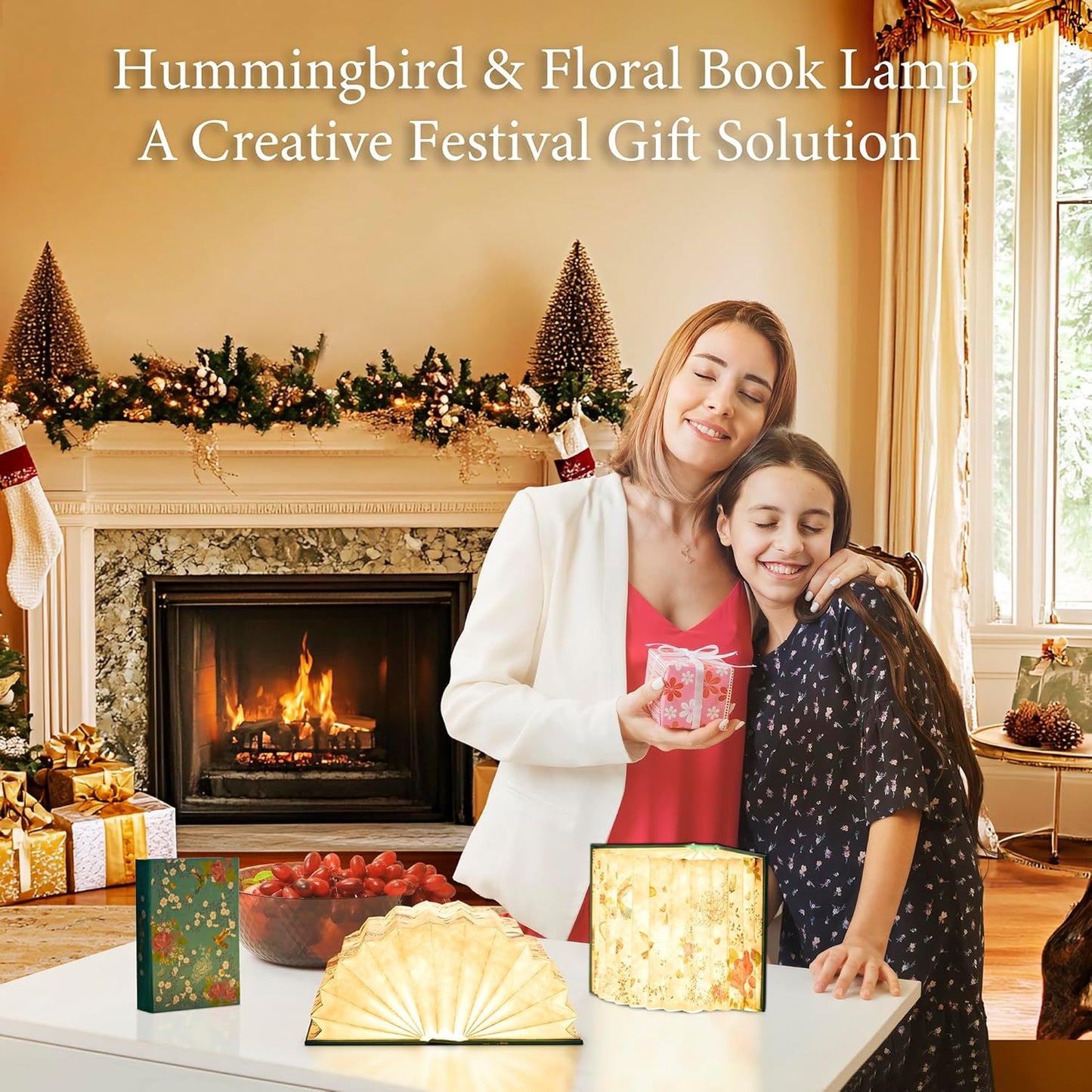 Flower Book Lamp Bookish Birthday Gifts for Women or Freinds, Foldable Paper Desk Lamp for Bedroom Living Room, Book Light as Gifts for Book Lovers, Desk Decor Cute Stuff