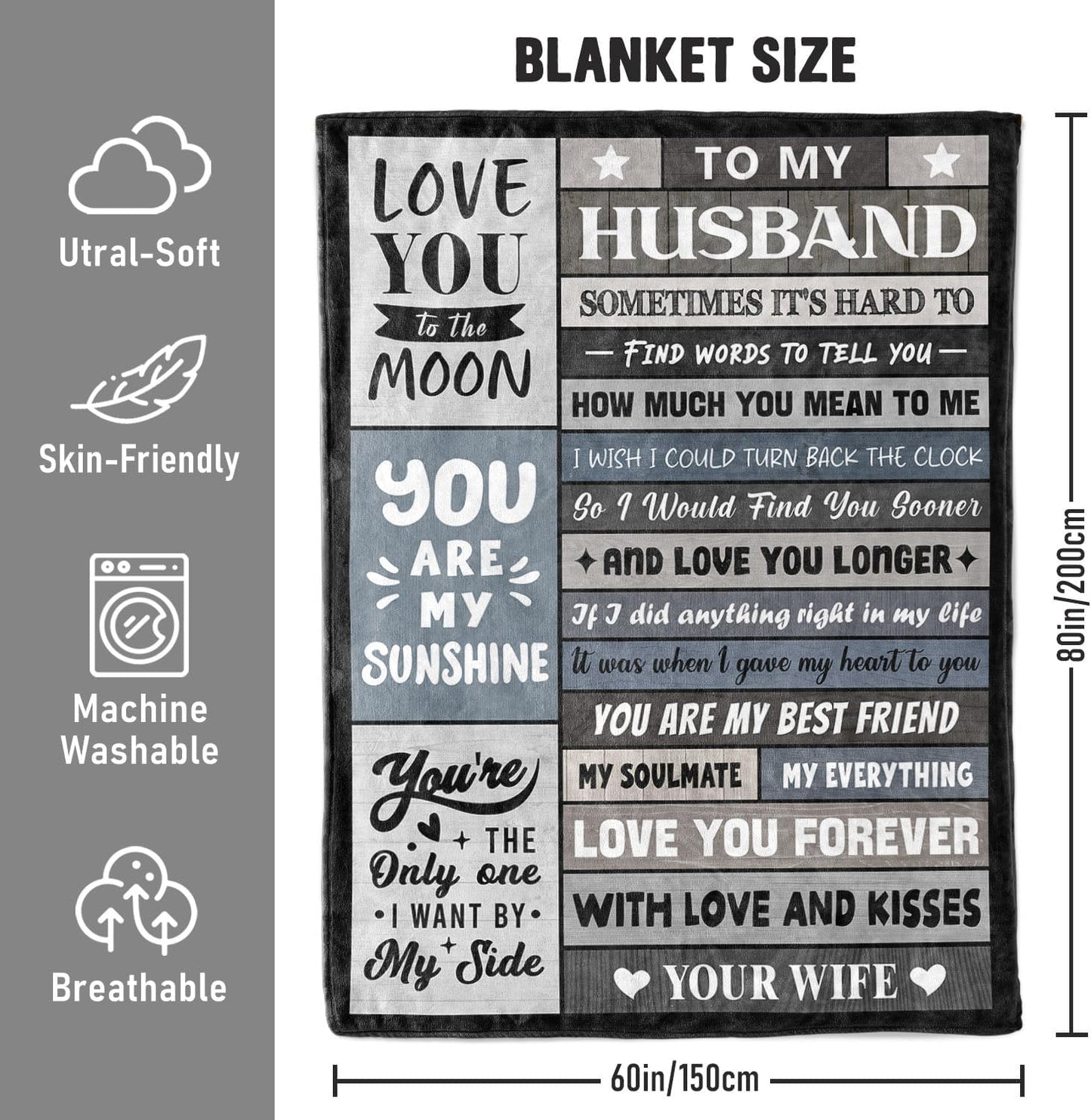 Husband Birthday Gifts - Unique Wedding Anniversary Romantic Gifts for Husband from Wife - Fathers Day Christmas Valentines Day Birthday Presents for Him - to My Man Blanket 60"x80"