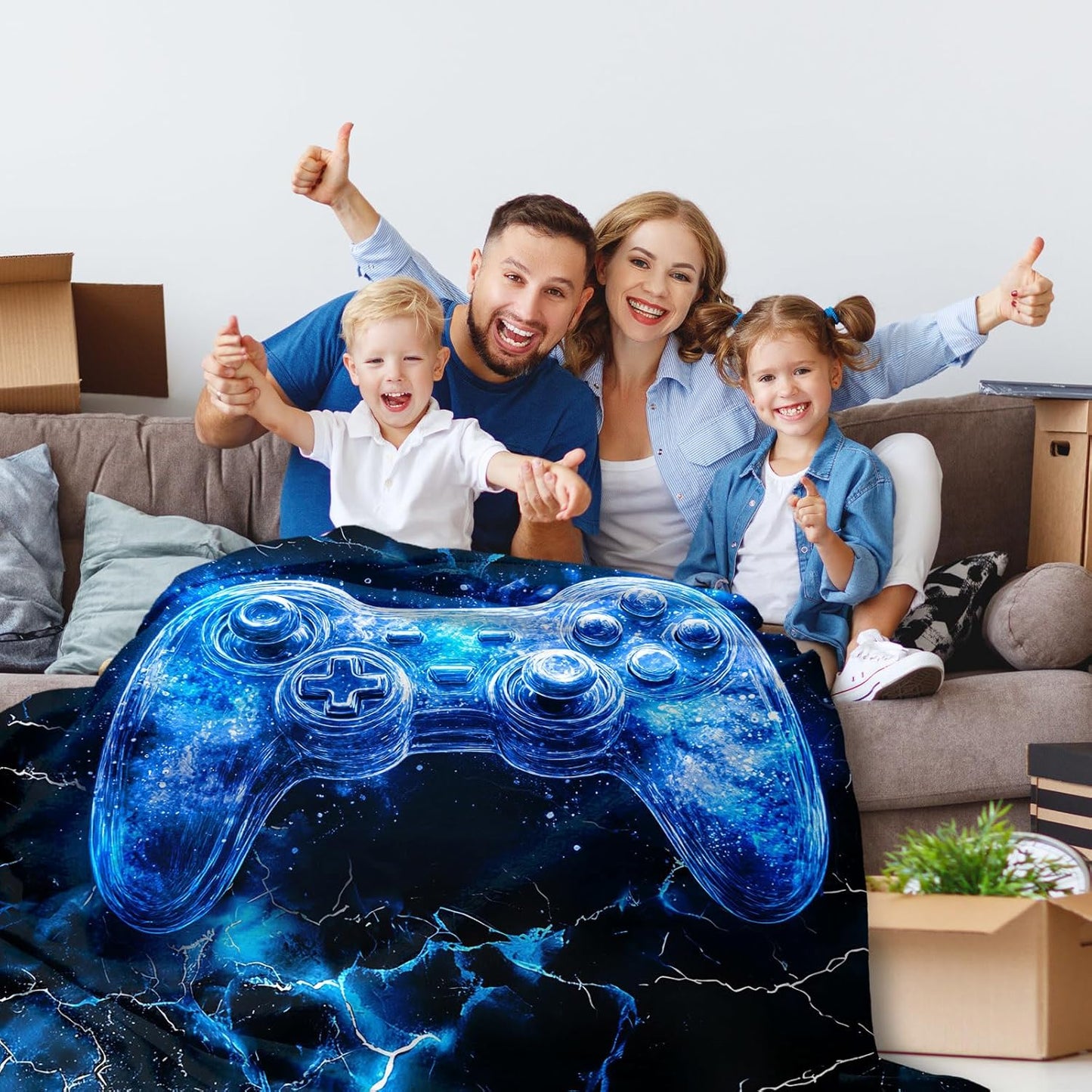 Boys Throw Blanket Gamer Blanket for Boys 3-5 Gift for Son Grandson, Blue Fuzzy Cozy Soft Flannel 50 x 40 Inches Throws for Sofa Office Trip Chair