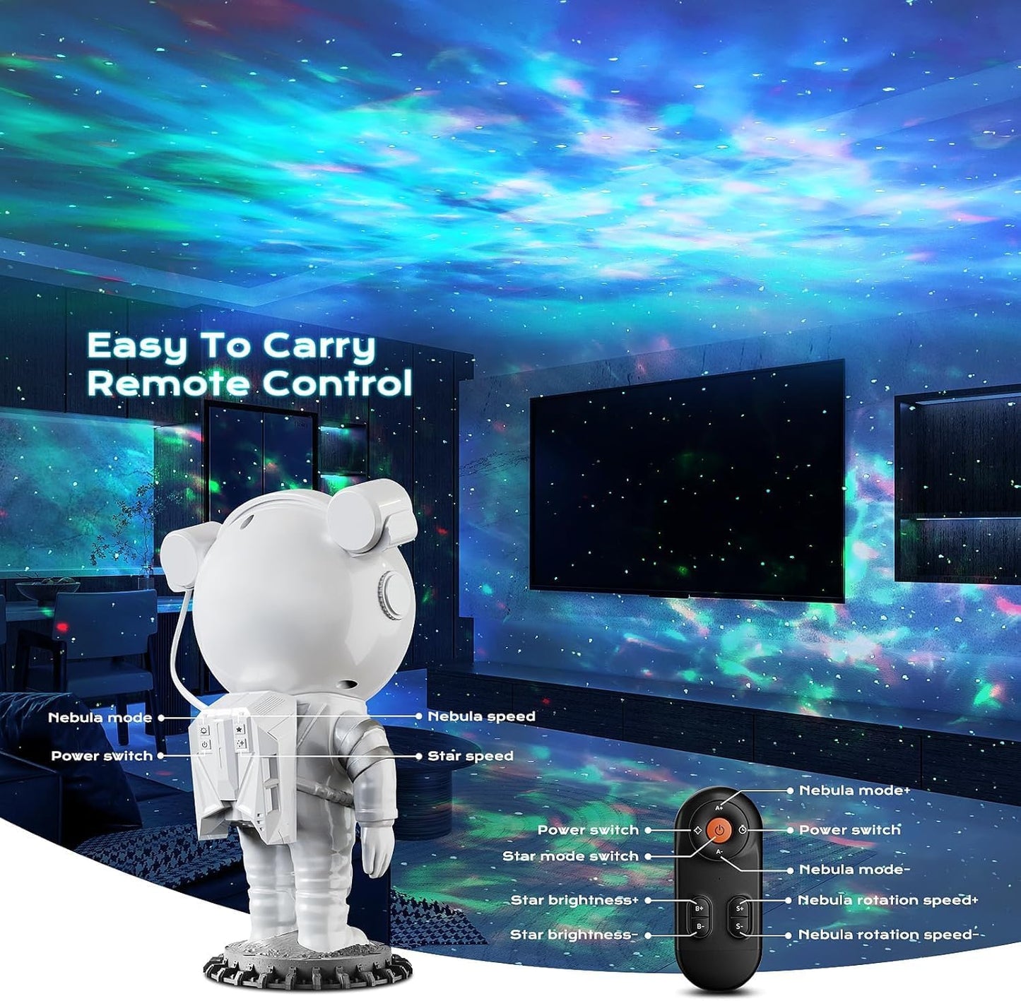 Astronaut Projector, LED Starry Sky Galaxy Projector, Night Light with Remote Control & Timer, Star Light Projector with Nabula Christmas Gift for Kids Adult for Bedroom, Room Decor, Party