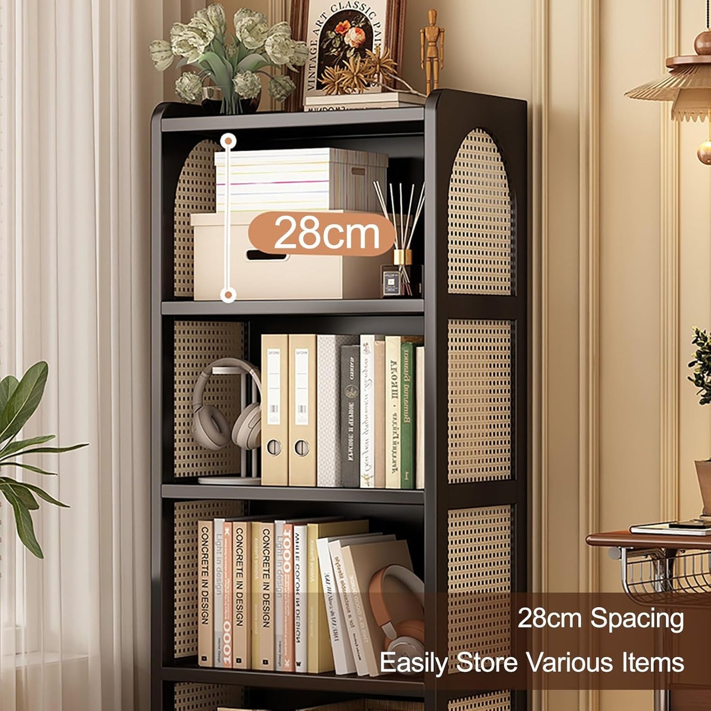 Freestanding Corner Bookshelf & Narrow Display Rack, 28x152.4cm Brown Bookcase for Small Spaces, Modern Shelving Unit for Bedroom & Office