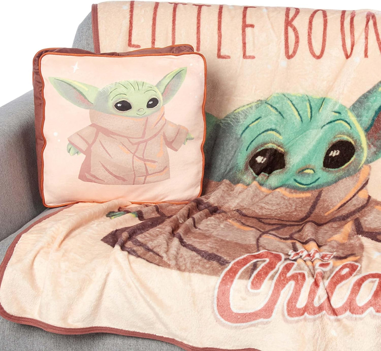 Northwest Star Wars - The Mandalorian Cloud Stretch Pillow and Silk Touch Throw Blanket Set, 14" Pillow, 40" x 50" Blanket, Little Force
