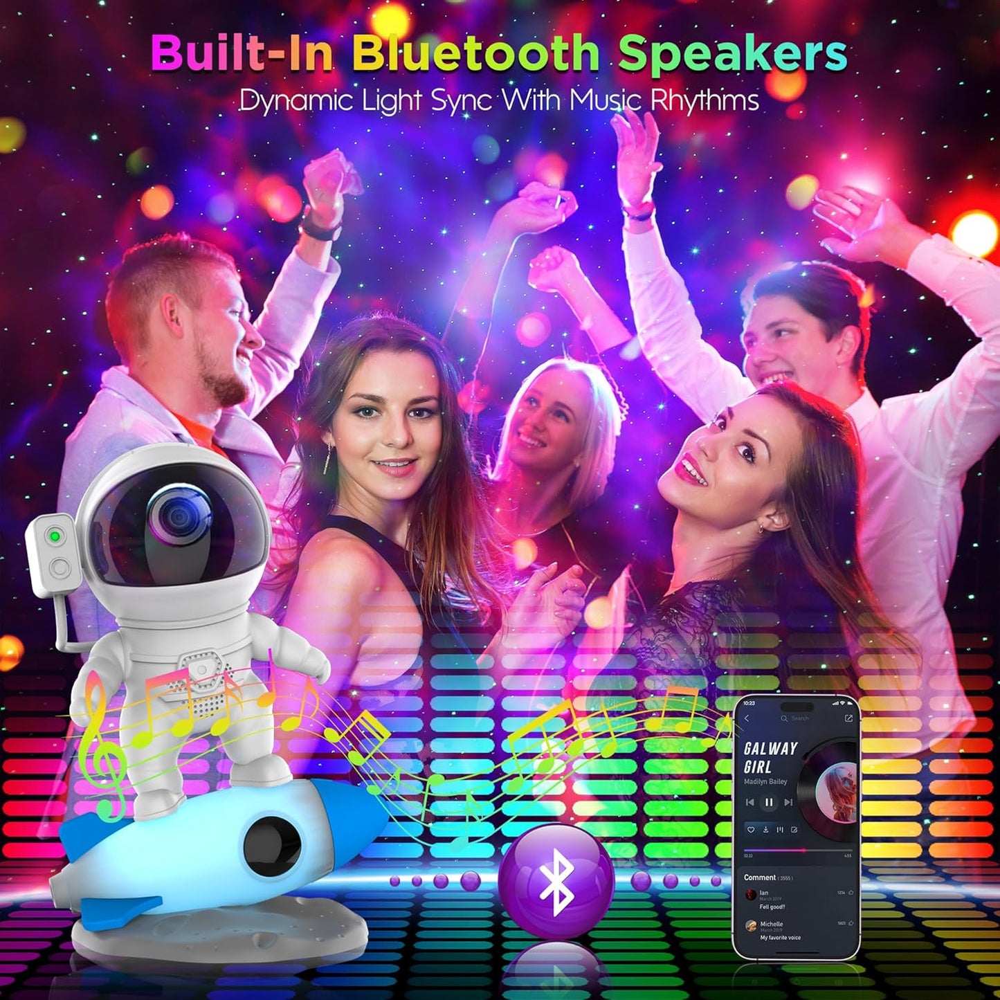 Astronaut Galaxy Projector with Bluetooth Speaker & White Noise, App & Remote Control Star Projector, Galaxy Projector for Bedroom Adults Kids, Spaceman Night Light for Gaming Room, Home Theater