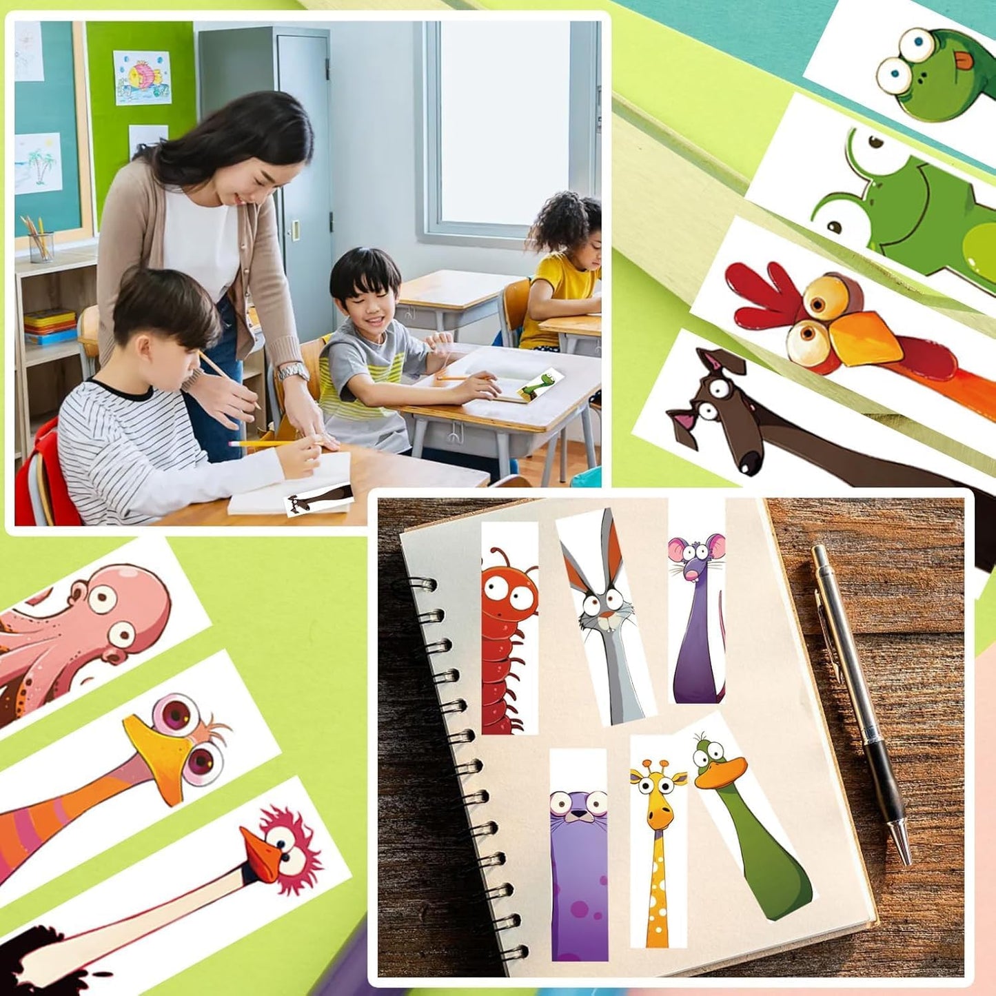 30PCS Funny Animal Bookmarks for Kids - Creative Cartoon Page Holders, Unique Gifts for Book Lovers, Students, Readers on Birthday/Easter/School Rewards/Library Reading