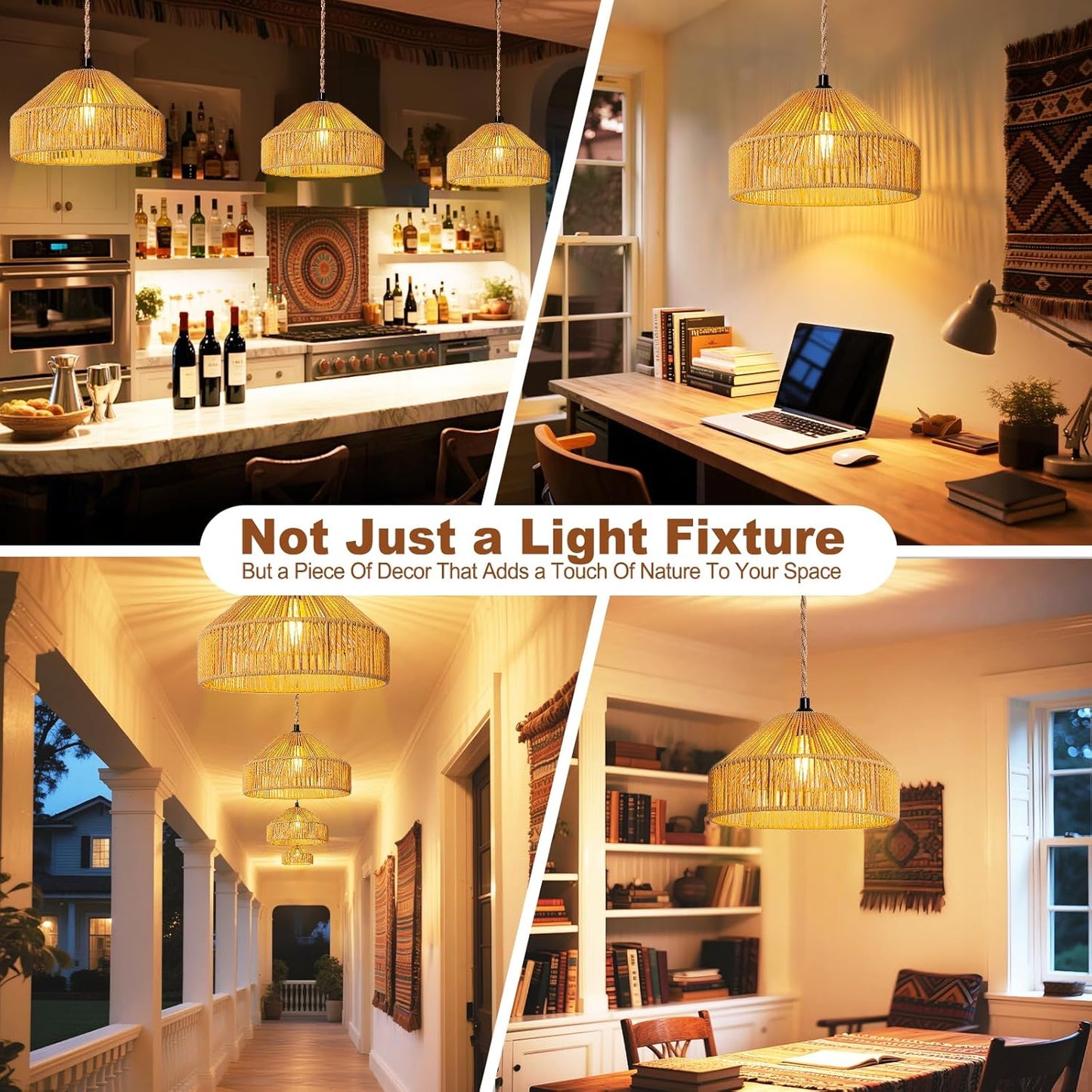 Hanging Lamps Rattan Pendant Light Hanging Lights 16.4ft Plug in Cord Pendant Light Fixture Plug Into Wall Outlet Pendant Lighting with On Off Switch for Bedroom Living (Mongolian Yurt)