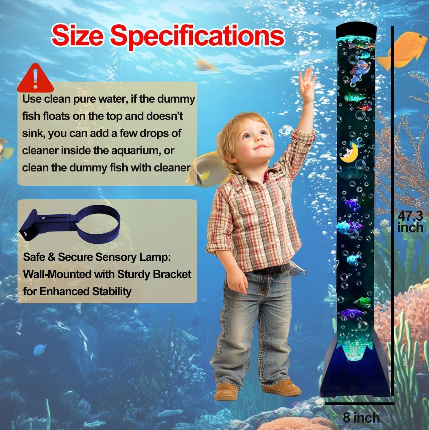 Sensory Bubble Tower Lamp with Wall Bracket: 4FT Color Changing LED Bubble Tube Light – Calming Sensory Lighting for Autism ADHD, Home Decor, Bedroom, Living Room, Meditation, Party Ambiance