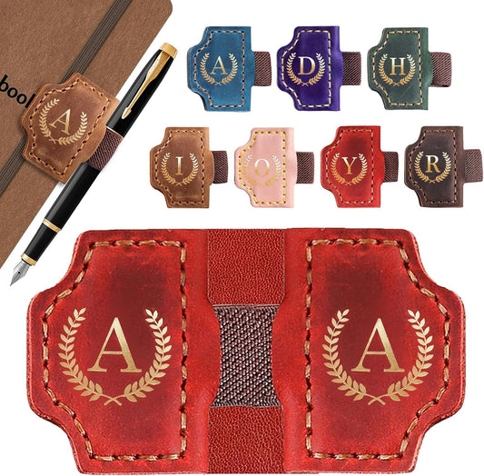 26 Letters Magnetic Leather Bookmark with Pen Holder, Personalized Book Marks with Initials, Custom Name Book Makers Clips for Reading Women, Men, Teachers, Book Lovers Gifts(Red, A)