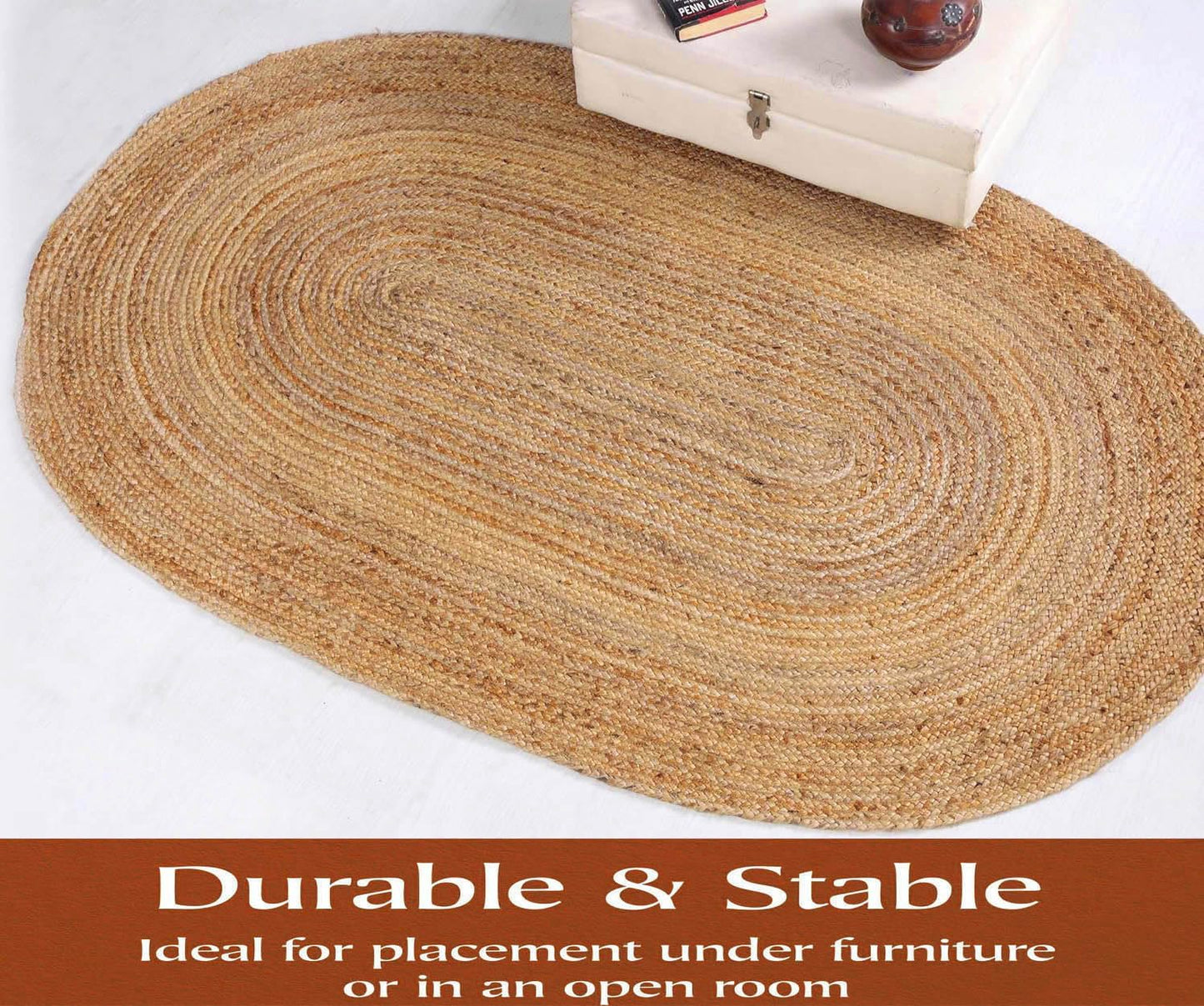 MDS Pack of 1 Handwoven Braided Jute Area Rug 2x5 feet Oval - 100% Natural Burlap Reversible Accent Rugs for Home Decor, Living Room, Doormat, Kitchen, Entryway Rug, Rustic, Farmhouse (2'x5')