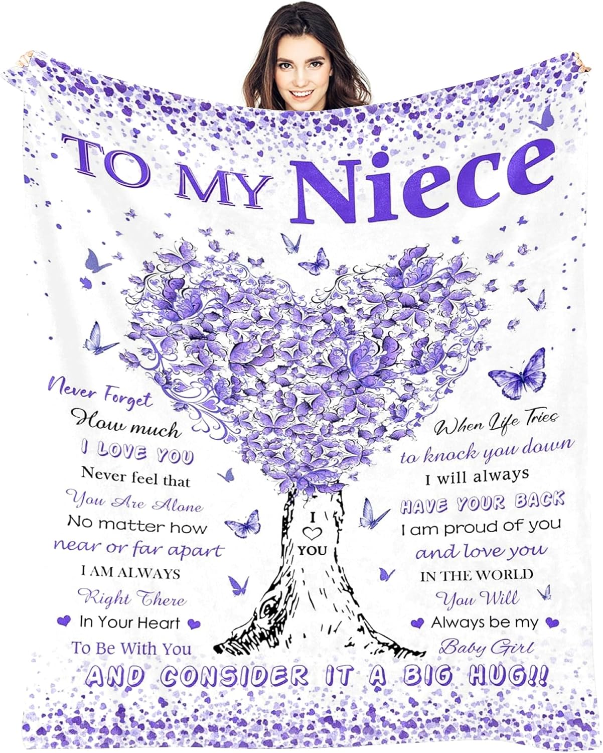 Niece Gifts from Aunt Uncle, Birthday Gifts for Niece, Unique Purple Heart Tree Girls Throw Blanket Gifts for Graduation Wedding Quinceanera, Super Soft Warm Blankets 60"X50" to My Best Niece