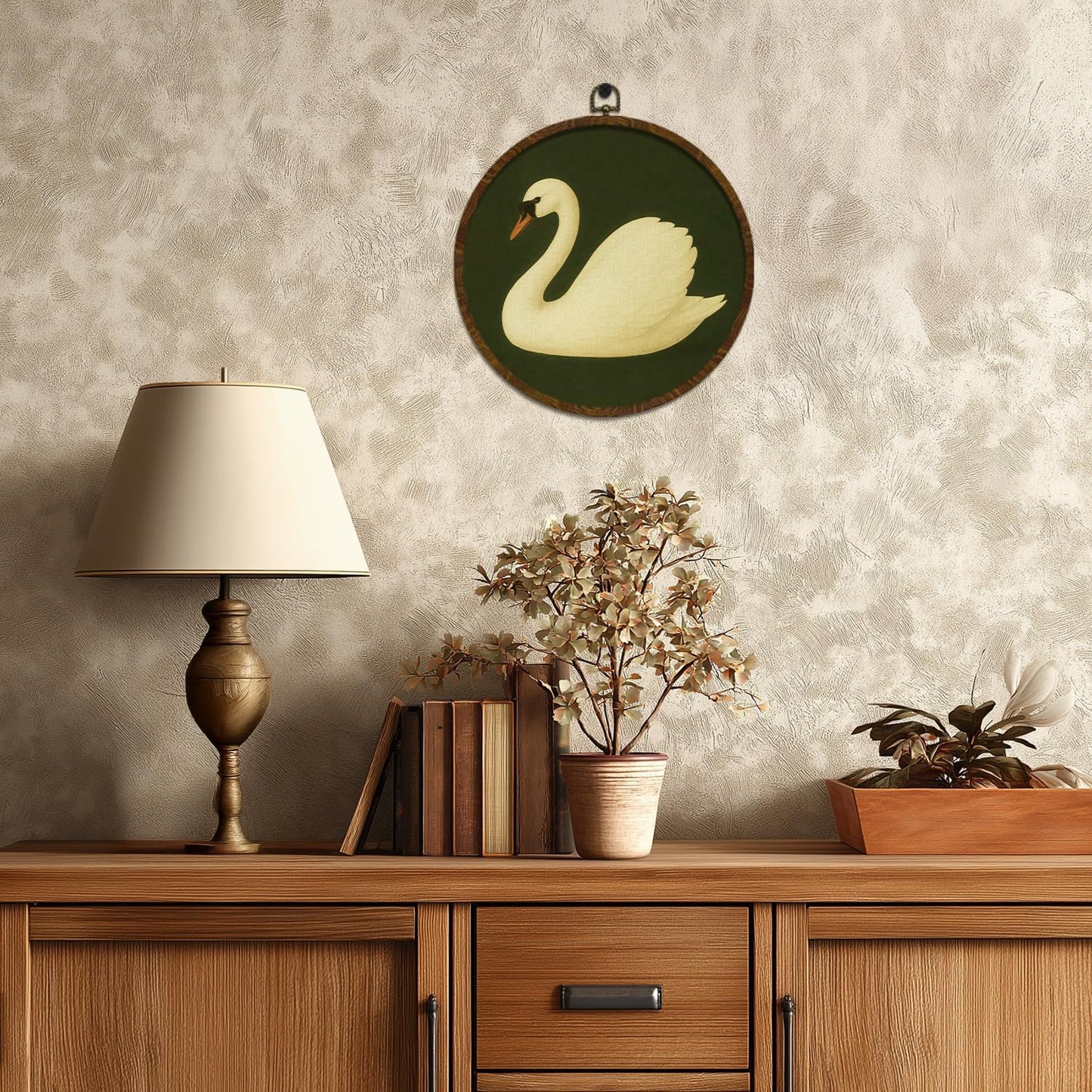 Vintage Swan Round Wall Art,Dark Moody Animal Canvas Print Home Wall Decor,Aesthetic Circular Frame Hanging Decor for Living Room Bedroom Gallery ,Unique Gift for Swan Lover, Neutral Retro Artwork 10x10Inch (White Swans-02)