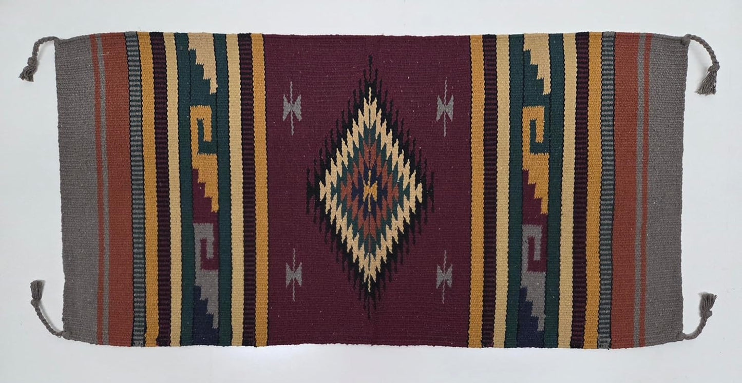 Southwest Décor Area Rug - Large Boho Aztec Style Rug for Bedroom, Living Room,Outdoor Spaces - Modern Washable Carpet for Native Home Decor - (Center Diamond,Burgundy,Black)40 x 20 inch