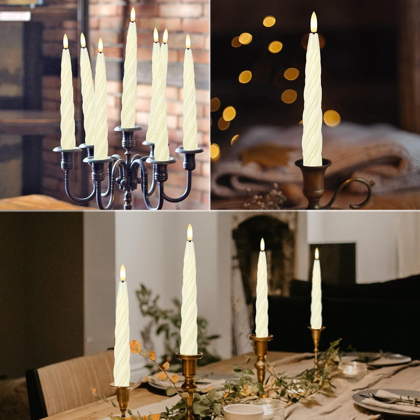 Flameless Taper Candles with 3D Wick, 9.6" Real Wax LED Candles with Remote and Timer, 3 Pack Flickering Candlesticks Battery Operated, Spiral Taper Candle for Home, Wedding, Party, Ivory