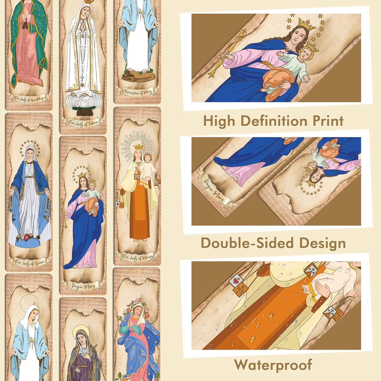Religious Bible Catholic Bookmarks, 48 Pcs Virgin Mary Christian Book Markers, Scripture Bible Study Gifts for Women Men Book Lovers