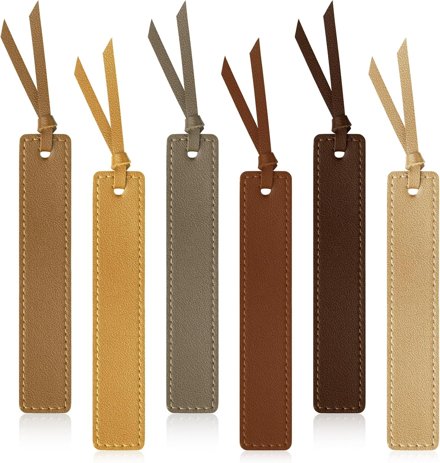 6 Pcs Leather Bookmark with Tassel, Classic Style Bookmark, 0.05 Inches Thin Handmade Stitched Bookmarks for Men, Book Marks for Reading, Gifts for Book Lovers, Readers (Light Retro)
