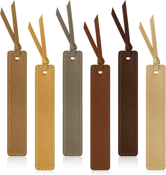 6 Pcs Leather Bookmark with Tassel, Classic Style Bookmark, 0.05 Inches Thin Handmade Stitched Bookmarks for Men, Book Marks for Reading, Gifts for Book Lovers, Readers (Light Retro)