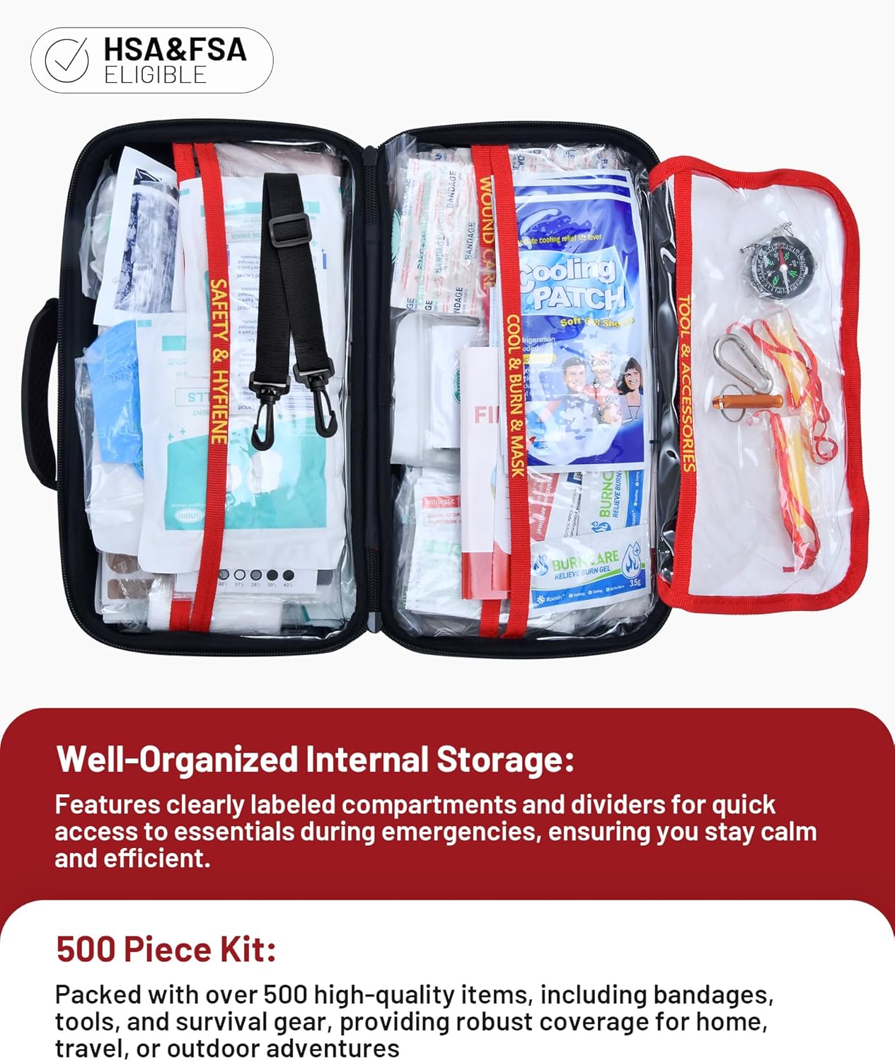 500 Pcs First Aid Kit for Home/Car/Travel/Camping/Businesses, Waterproof Emergency Kit for Hiking, Sports, Truck, Office, Vehicle & Outdoor Emergency Supplies, Well-Organized Home Travel Essentials