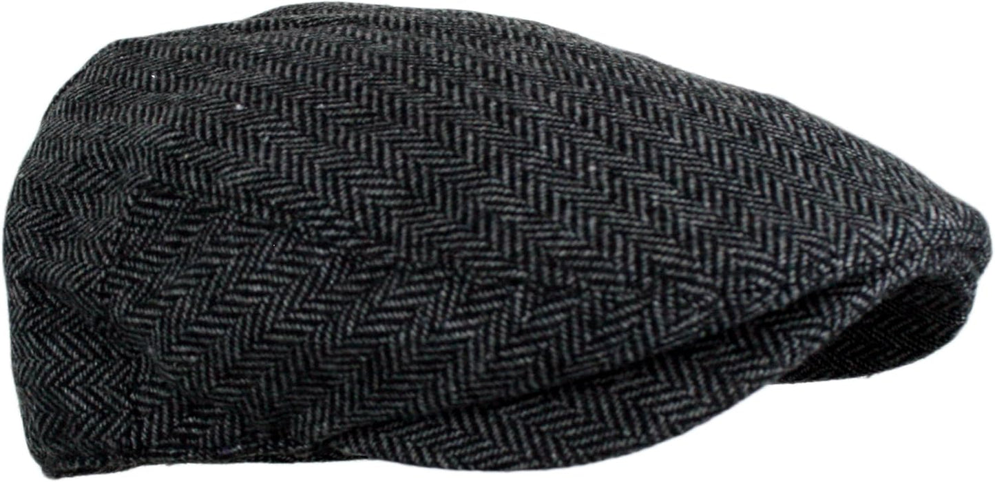 Wonderful Fashion Men's Classic Herringbone Tweed Wool Blend Newsboy Ivy Hat (Large/X-Large, Charcoal)
