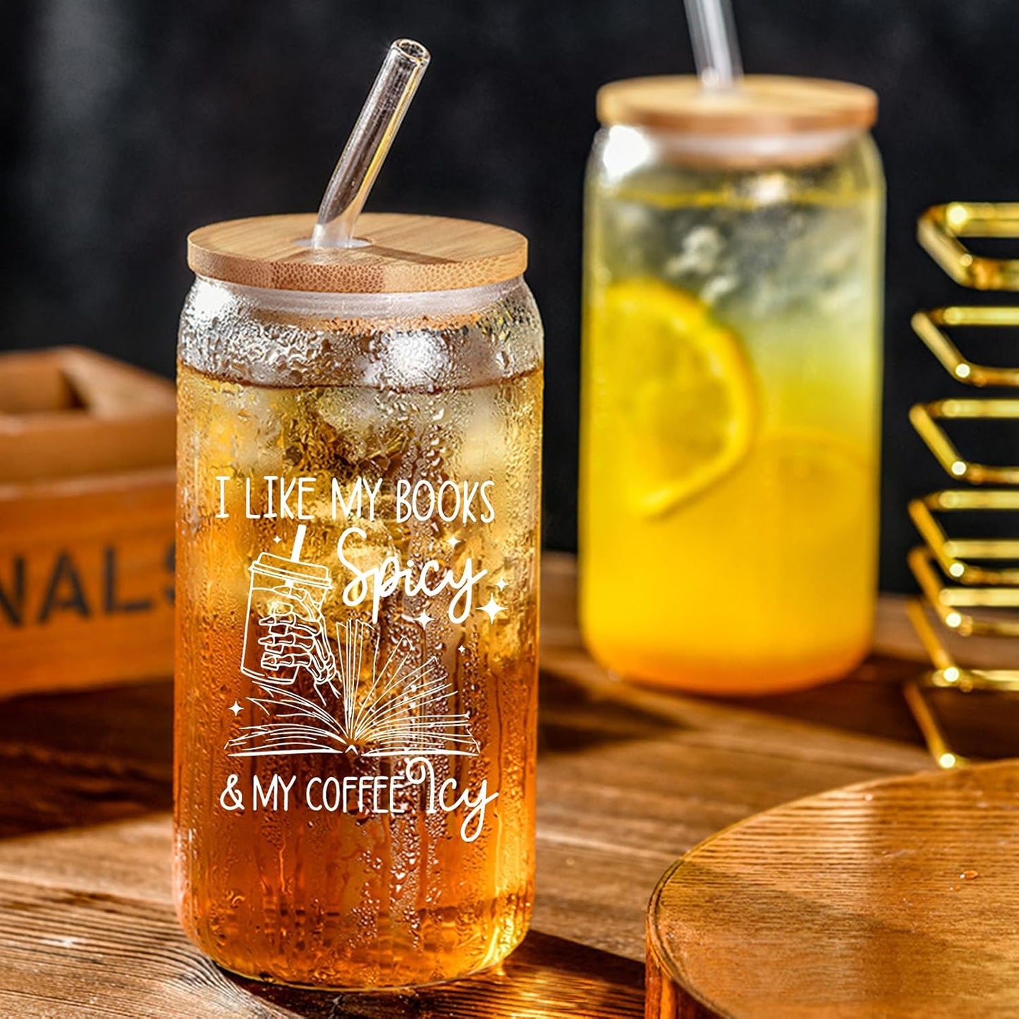 Book Lovers Gifts Idea, 16 oz Cute Glass Cups with Lids and Straws, Bookish Present, Mothers Day Reading Gifts for Book Lovers Women, Readers, Bookworm - Coffee Tumbler, Reading Accessories