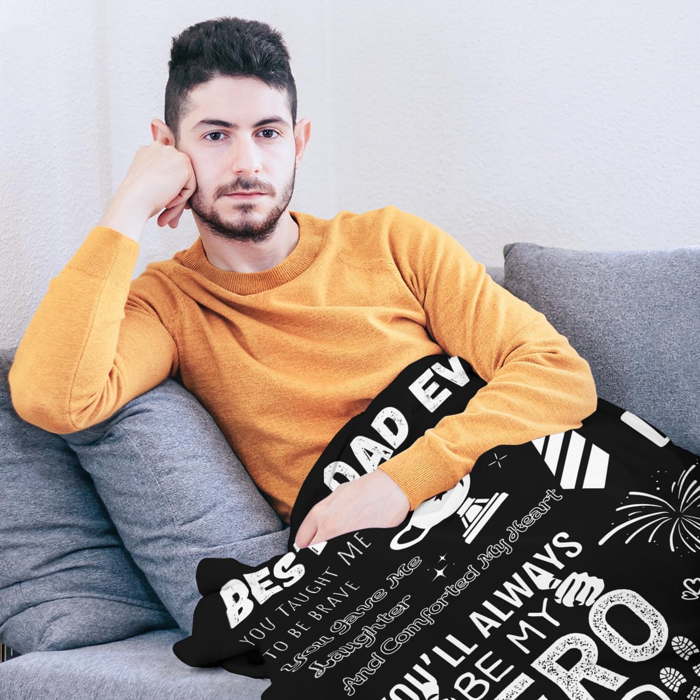 Birthday Gifts for Dad from Daughter & Son - Best Dad Ever Blanket - Christmas Fathers Day Valentines Day Birthday Gifts for Dads Who Have Everything - to My Hero Dad's Blanket 50"x60" Black
