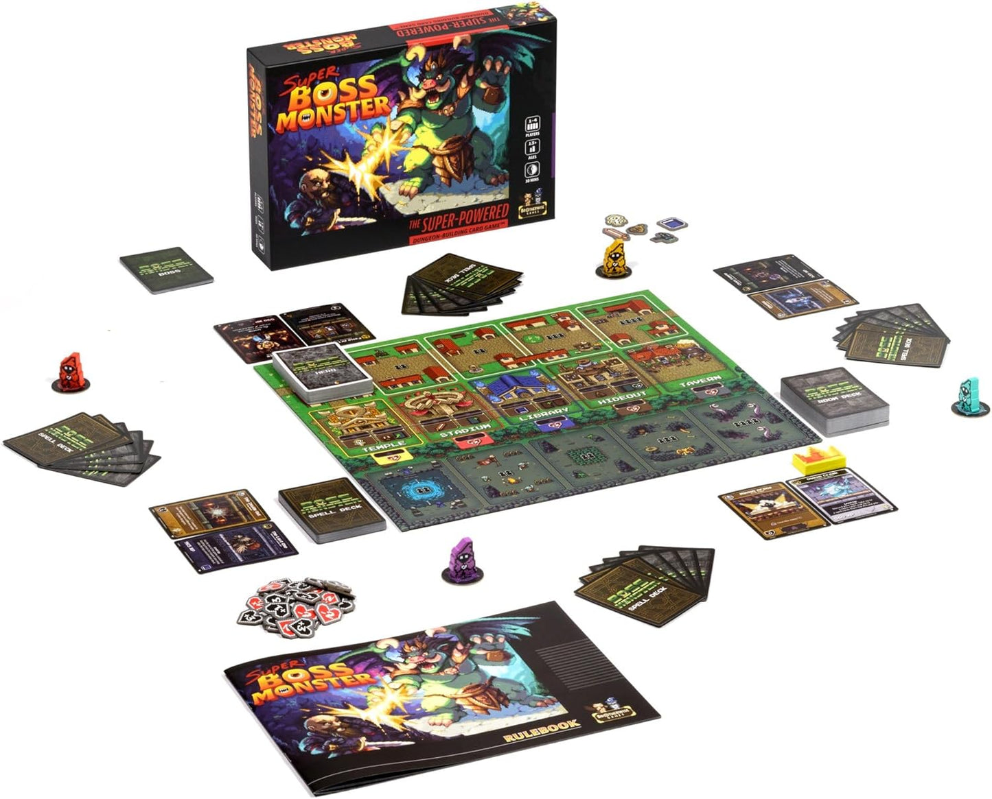 Super Boss Monster by Brotherwise Games | Dungeon-Building Strategy, Drafting Rooms, Luring Heroes, Single-Player & Multiplayer Fun | for 1-4 Players | Ages 13+