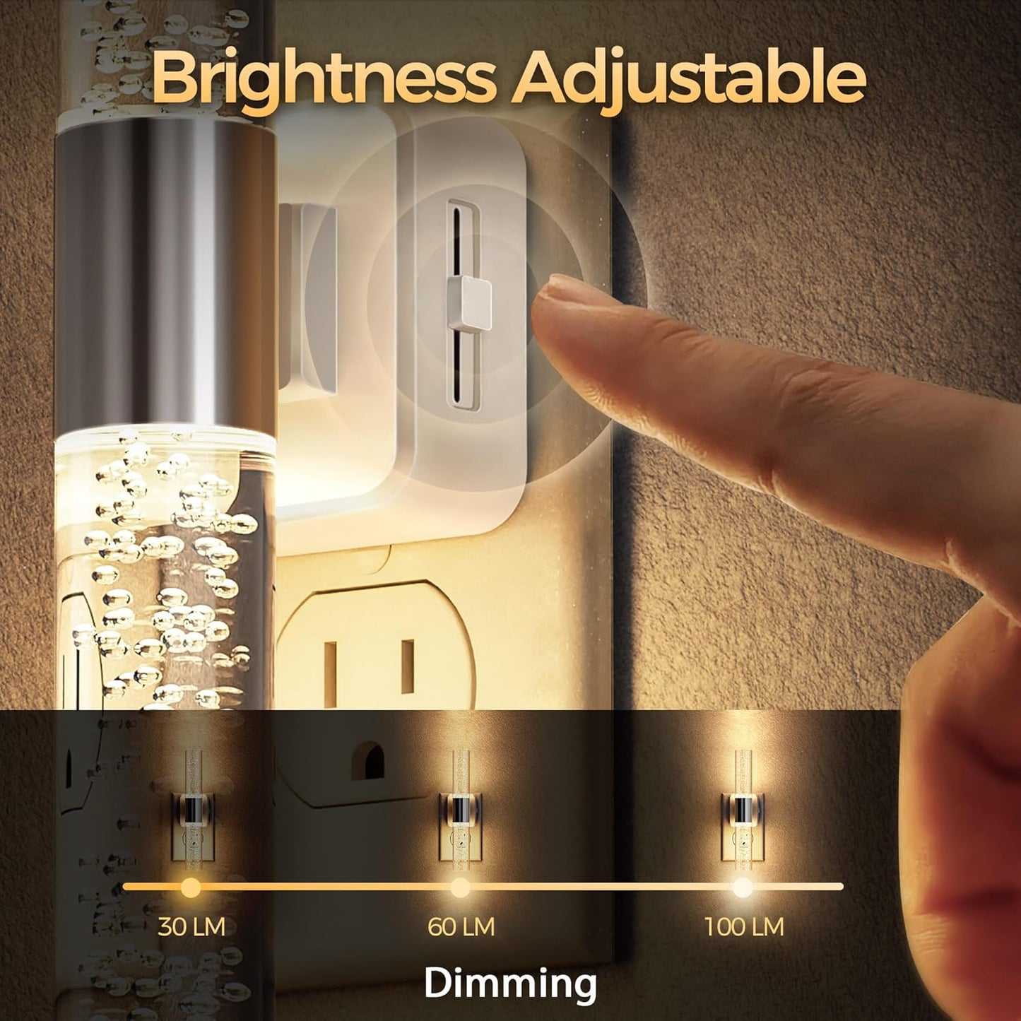 DORESshop LED Night Light, Rotating Night Lights Plug into Wall with Auto Light Sensor 3000K Nightlight with Adjustable Brightness, Acrylic Bubble Plug in Night Light for Bedroom Bathroom 2 Pack
