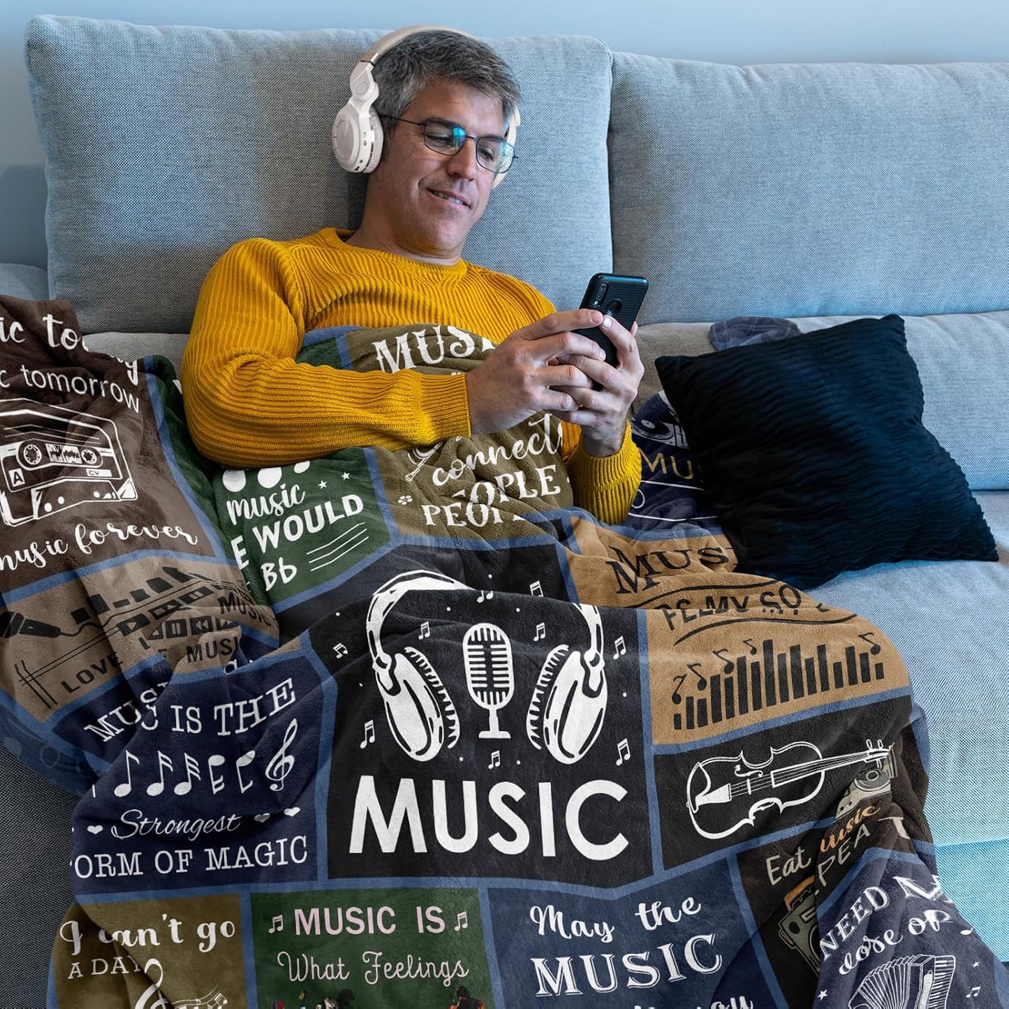 Unique Music Gifts for Men/Women, Music Lovers Gifts for Musician/Music Teacher, Funny Music Themed Decor/Stuff/Accessories, Sound of Music Blanket 60x50in
