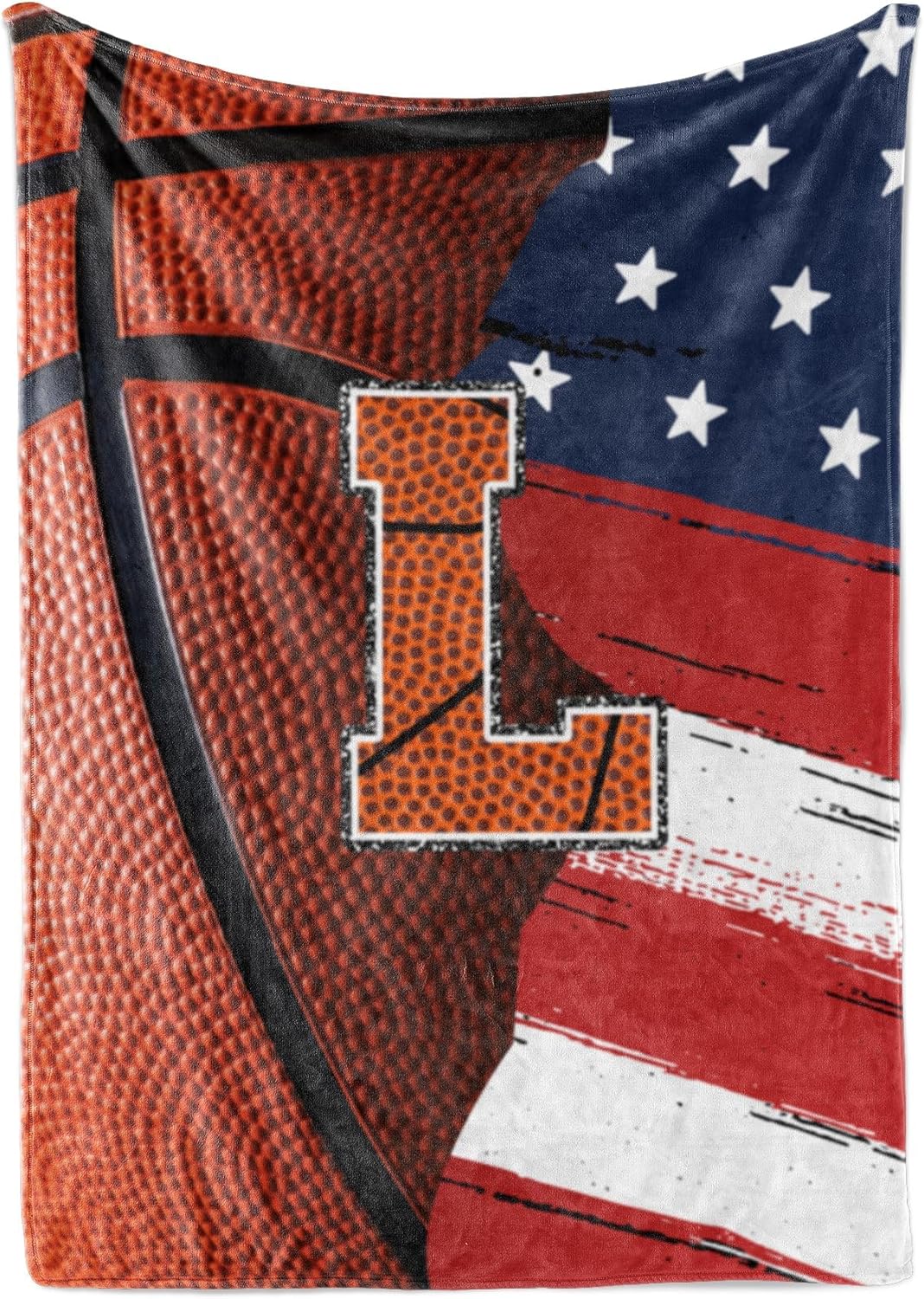 Basketball Blanket for Boys, Teen, Coaches, Personalized Blanket with Initials, Flannel Throw Blanket for Birthday, Christmas, 50x65 Inches, L